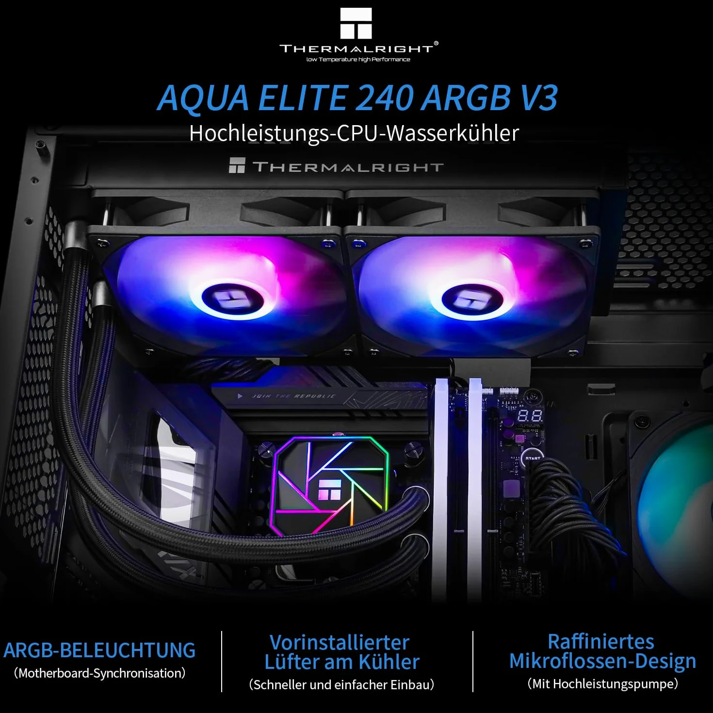 THERMALRIGHT AQUA ELITE 240 V3 Refrigeratore a liquido per CPU, 240 file di raffreddamento, 2 x 120mm ventola PWM, per AMD/AM4/AM5, Intel LGA1150/1151/1155/1156/1200/1700/1851