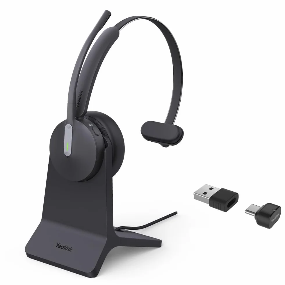 Yealink BH70 Mono Auricolare Bluetooth Wireless con Supporto di Ricarica e USB-C/A per connessione PC - Certificato per Team