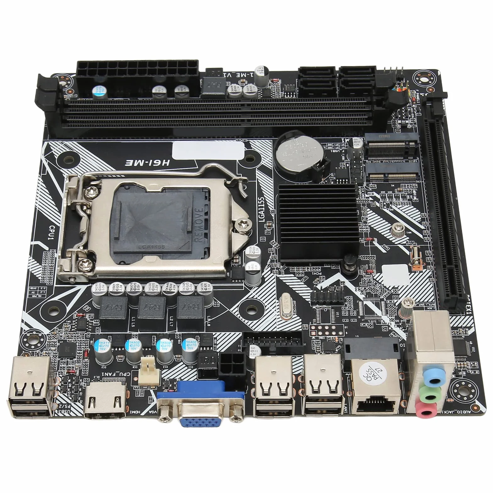 VBESTLIFE Scheda Madre H61-ME Mini ITX con Slot CPU LGA1155, Slot di Memoria DDR3 a Doppio Canale, con VGA HDMI e 10 Interfacce USB 2.0