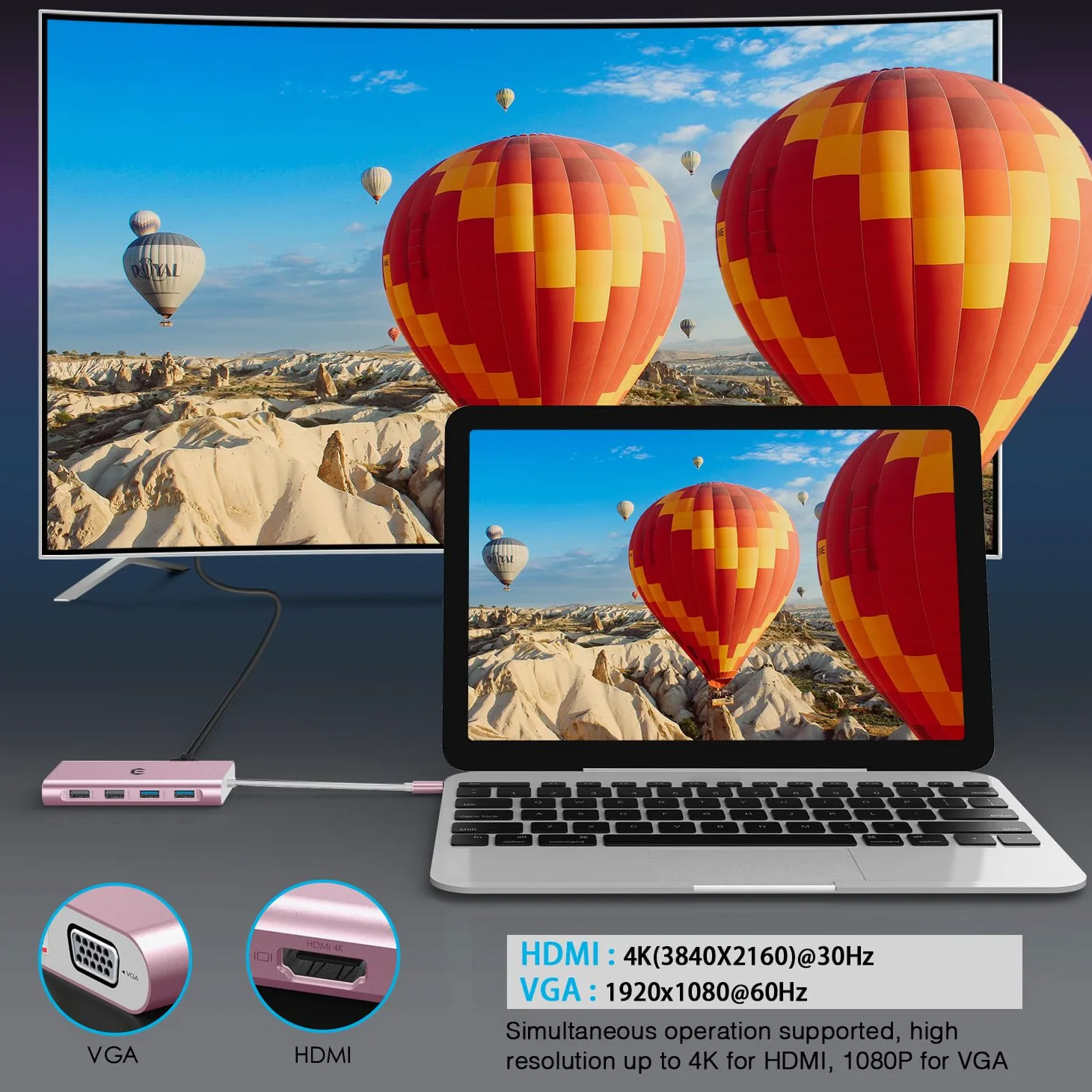 Hub USB C, adattatore 11 in 1 USB C con Vga, audio 3,5 mm, 4 USB A, docking station USB C per MacBook Pro, Surface Pro e dispositivi di tipo C