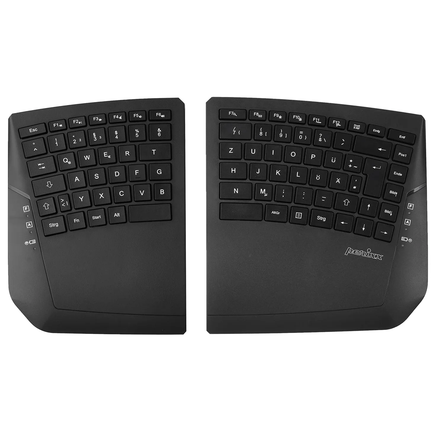 Perixx PERIBOARD-624B - Tastiera ergonomica senza fili, design split, TKL, inclinazione regolabile, layout QWERTZ, colore: Nero