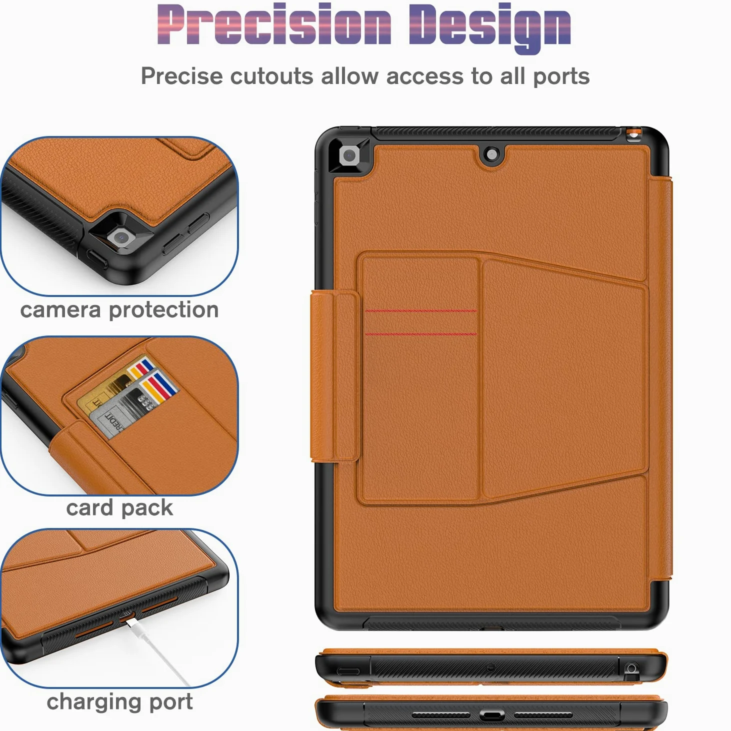 DAORANGE Custodia per iPad 9a/ 8a/ 7a Generazione 10.2 Pollici, Cover in PU-Pelle a Protezione Completa con 7 Angoli Regolabili Magnetico, Tasca per Pencil, Funzione Auto Svegliati/Sonno(Marrone)