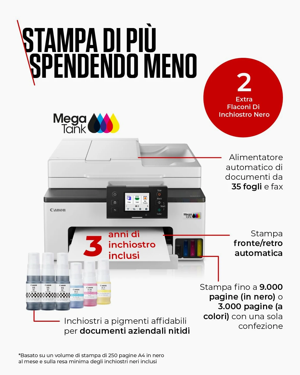 Canon Stampante WiFi per Casa e Ufficio MAXIFY GX2050 - Stampante Multifunzione MegaTank con Scanner, Fax e Fotocopiatrice per Casa | Connettività WiFi, Ethernet e USB