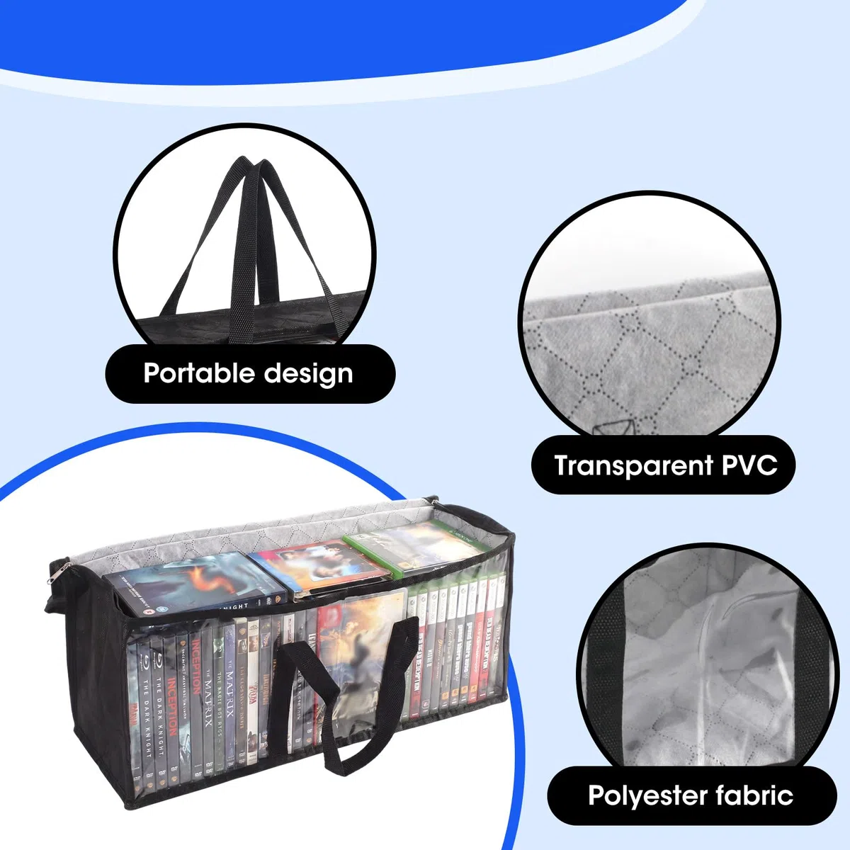 4 Pezzi Borse Porta Dvd, Grande capacità Conservazione Dvd in PVC Trasparente, capacità Borse di Archiviazione per Trasporto per CD, Album, Libri