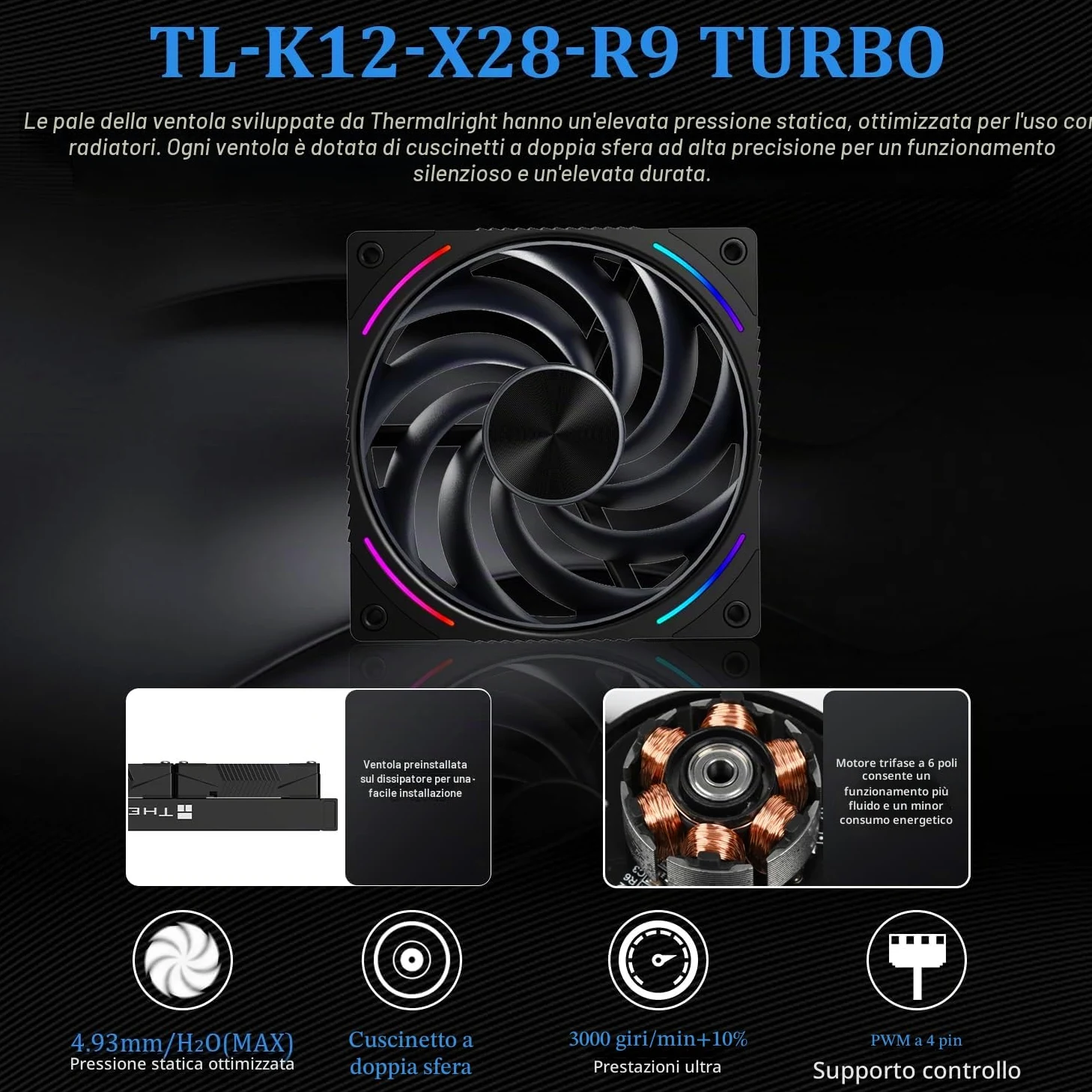 Thermalright Rainbow Vision 360 TURBO ARGB Nero Radiatore Liquido CPU, per AM5/Intel LGA1851/1700, 6,67 pollici Ventosa Magnetica Curva Schermo con Risoluzione 2400 x 1080