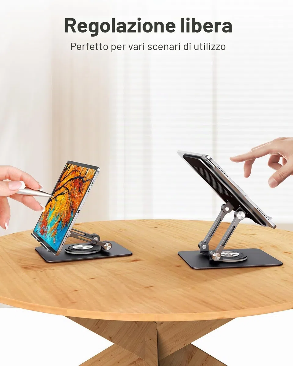 JOIOT Supporto Tablet Supporto iPad Regolabile Supporto Pieghevole in Alluminio Tablet e telefoni Compatibile Con iPad Pro Air Mini 6 Phone 14 Galaxy Tab A8 Superfici Fino a 12.9 Pollici Nero
