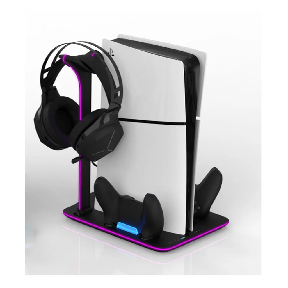 Per PS5 Slim Host Supporto Multifunzionale Della Base di Dissipazione del Calore per la Ricarica del Controller di Gioco PS5slim e lo Scaffale di Stoccaggio del Disco (NERO)