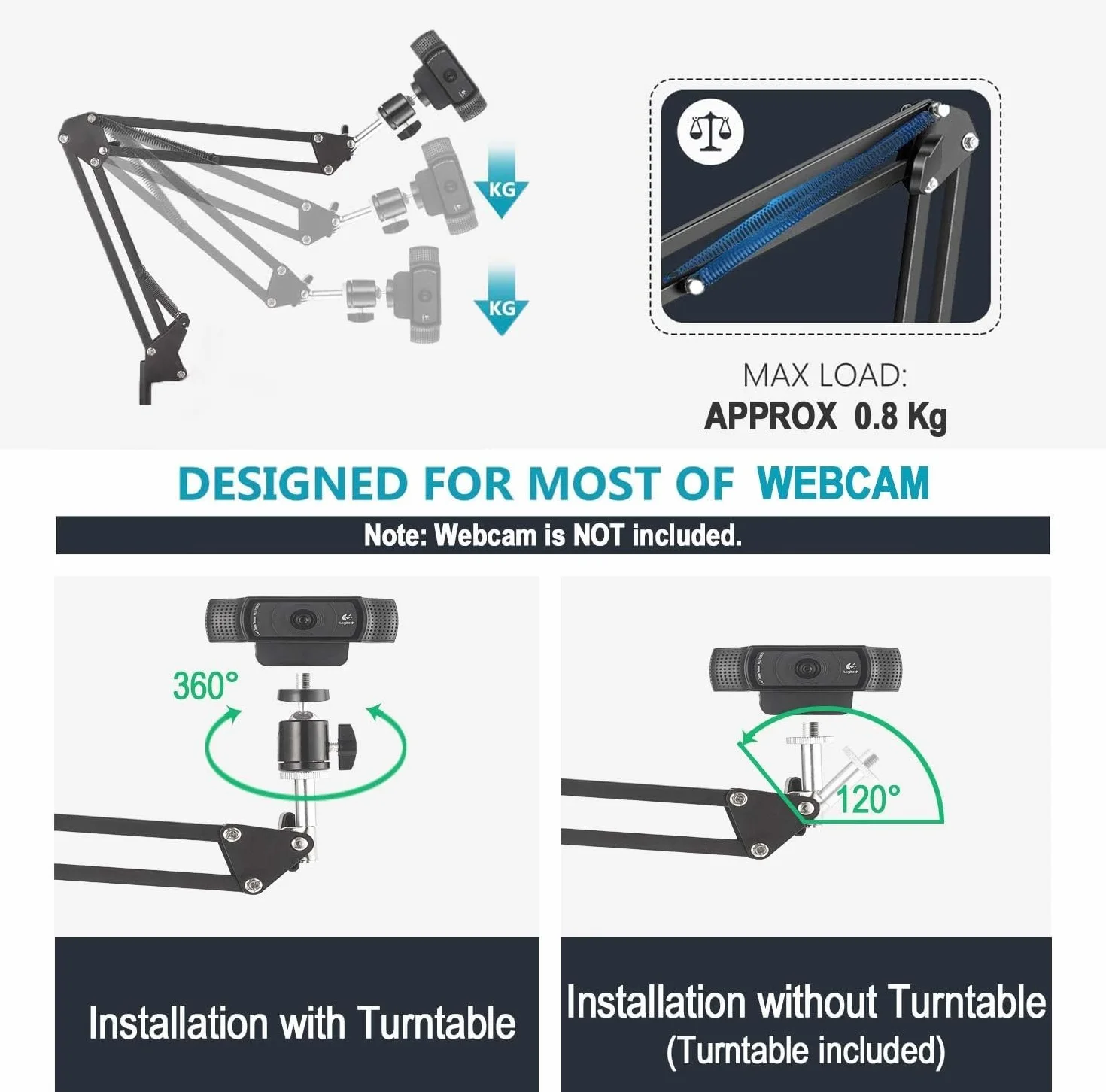 Supporto da Pavimento per Webcam Kiyo, Supporto da Pavimento per Webcam Pieghevole in Metallo Compatibile con Webcam Razer kiyo, kiyo PRO, kiyo X, kiyo PRO Ultra