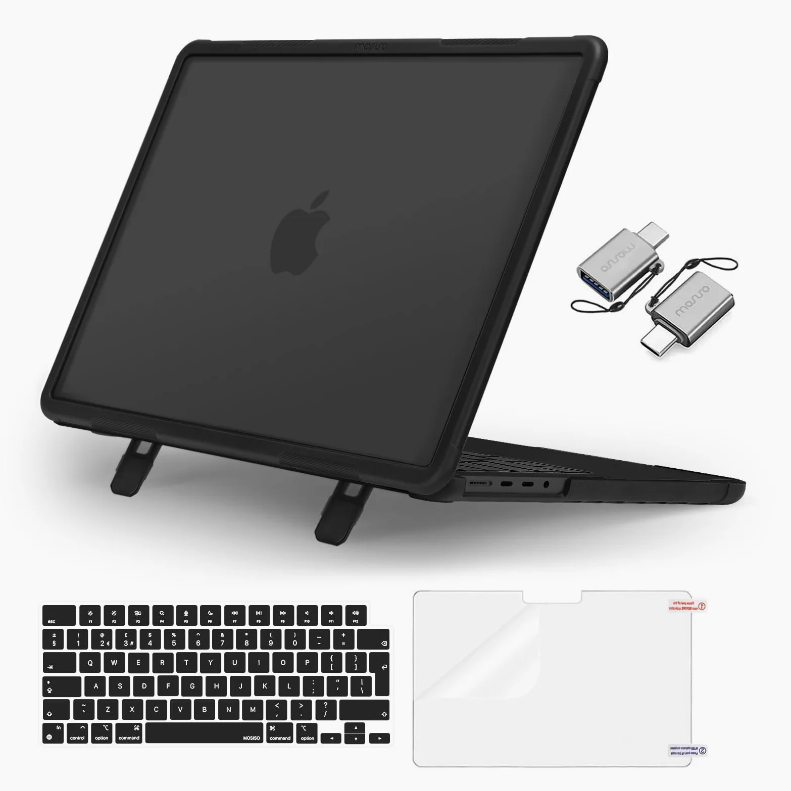 MOSISO Custodia Compatibile con MacBook Pro 14 Cover 2025-2021 M5 A3434 M4 A3112 A3185 A3401 M3 A2918 A2992 M2 A2779 M1 A2442,Case Servizio Pesante Staffa&Copritastiera&Pellicola&Tipo C, Nero