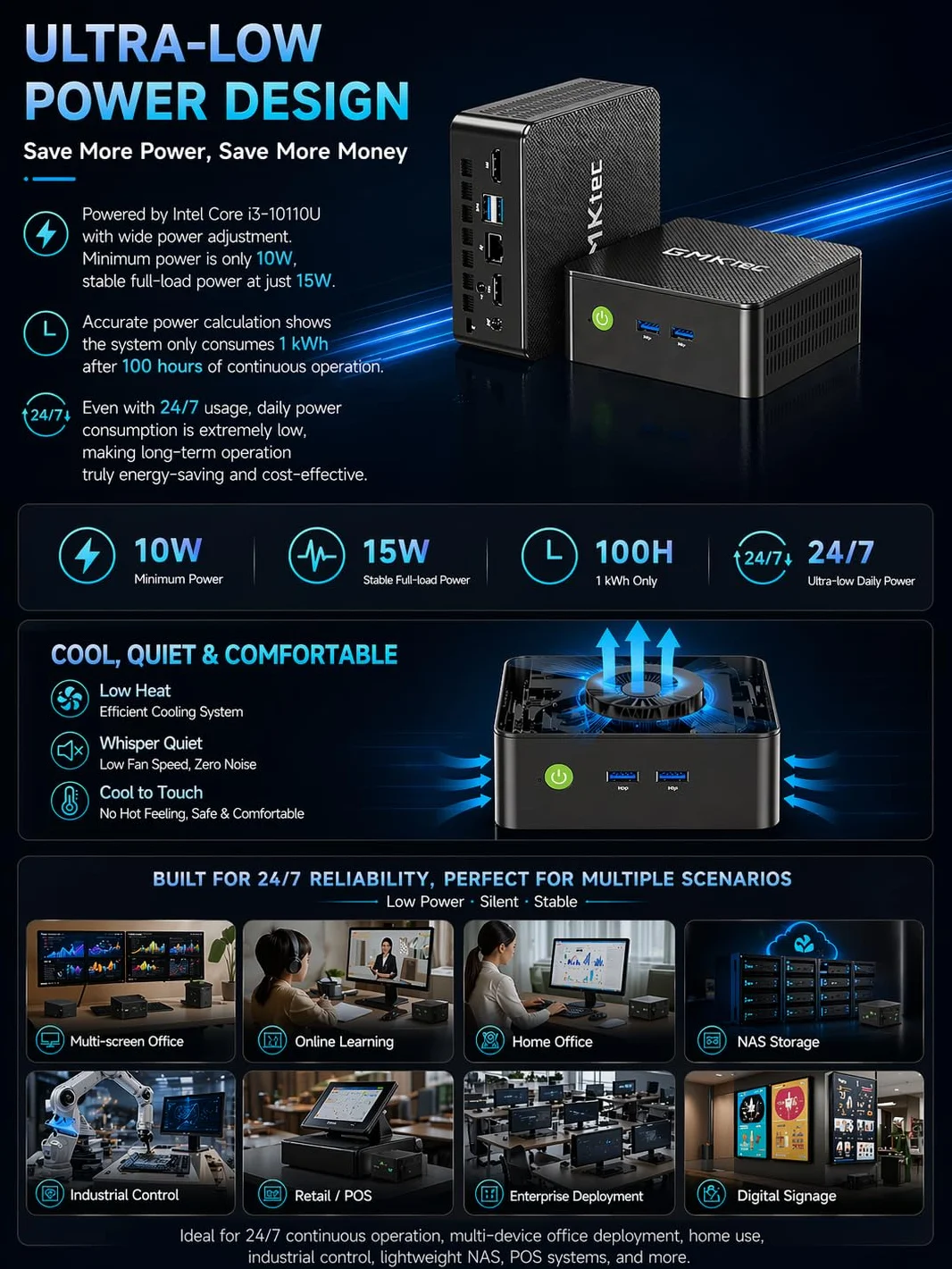 GMKtec Mini PC G3 PRO con Intel Core i3-10110U (superiore a 4300U/N150), 16 GB di RAM DDR4 (Dual Channel), SSD M.2 da 256 GB, computer desktop con doppia HDMI 4K/USB 3.2/WiFi 6/BT 5.2/2.5GbE Lan