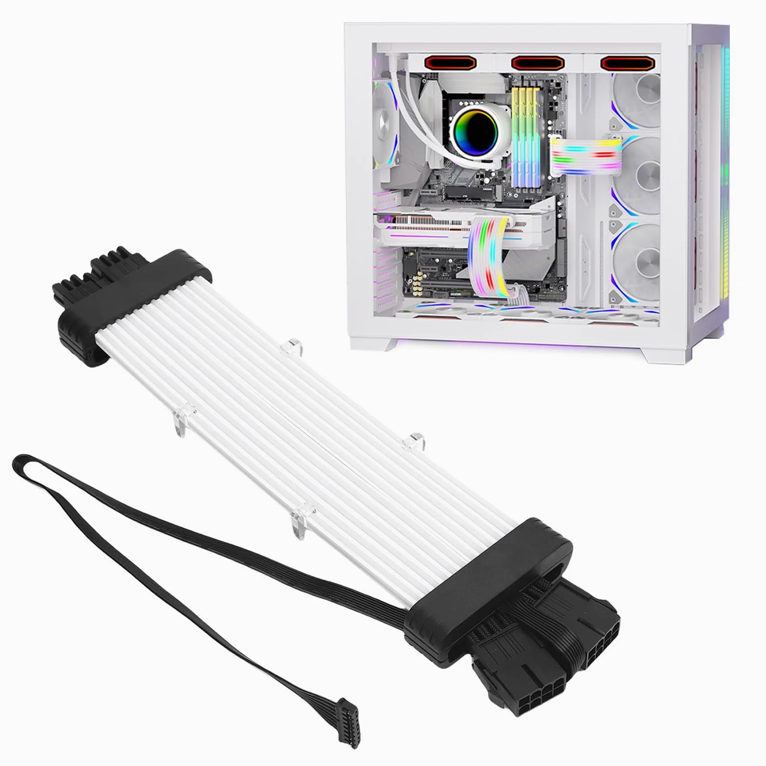 Fabater Cavo PSU ARGB con 120 Perline Luminose Configurazione di Gioco Straordinaria - Striscia LED di Sincronizzazione ARGB da 5 V per Appassionati di PC, Materiale Siliconico, 1 unità (#2)