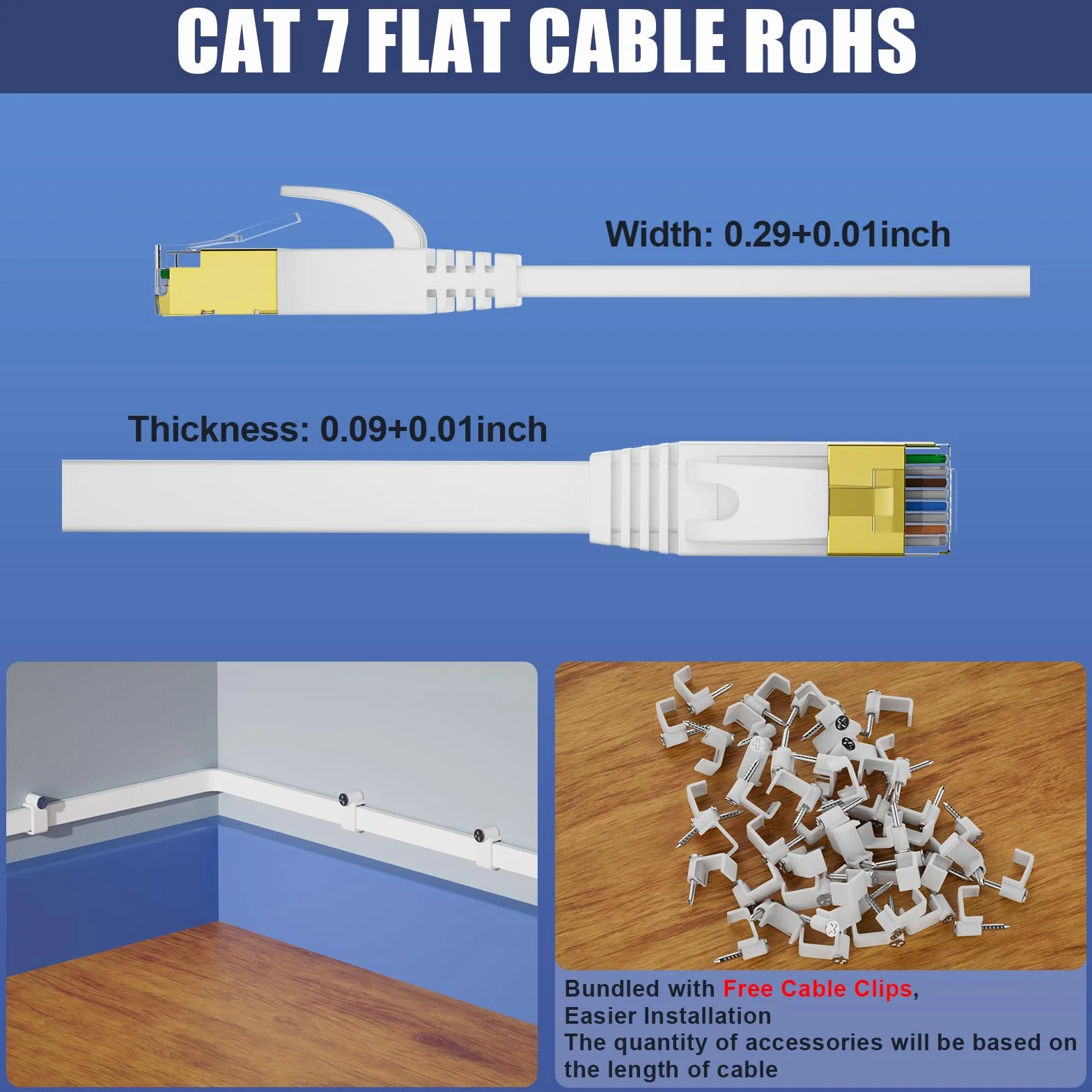 Cavo Ethernet 10 metri Cat 7, Alta Velocità Cavo LAN Piatto Cavo di Rete Schermato S/FTP, Cavo Internet Bianco 10Gbps 600MHz, Gigabit Cavo RJ45 10m Cat 7 per Router Switch Modem Xbox PC (10 Clips)