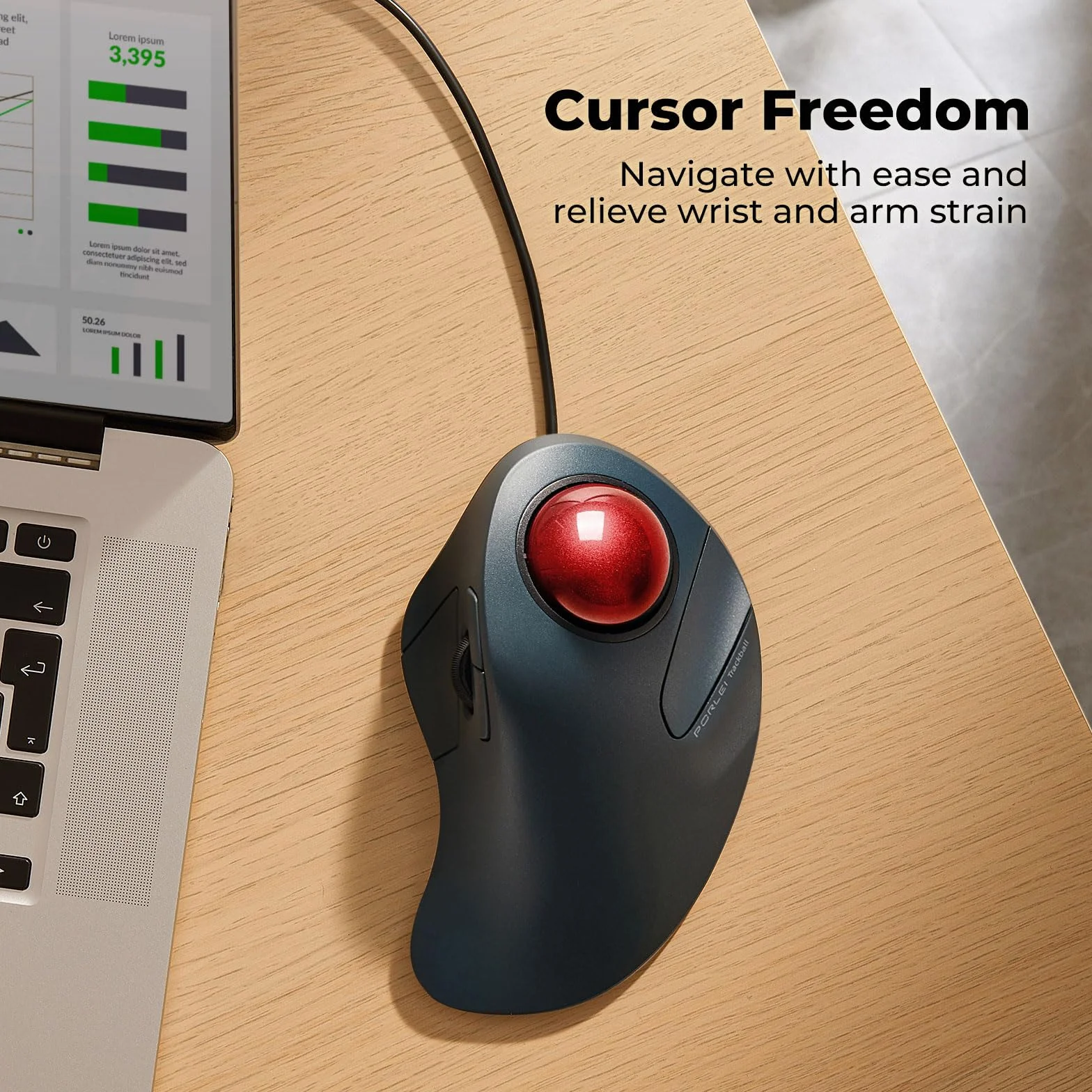 Mouse trackball cablato, facile controllo delle dita indice, design ergonomico e confortevole, riduce l'affaticamento muscolare, precisione e tracciamento fluido, compatibile per PC, laptop,