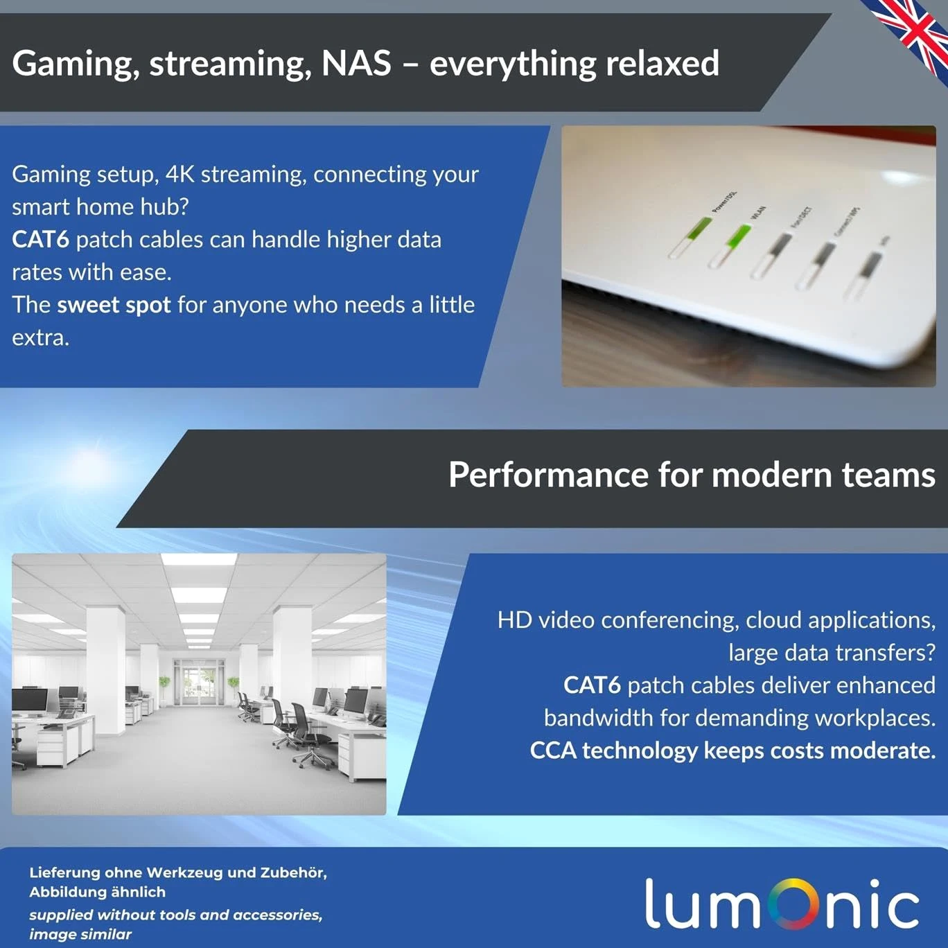 Lumonic LAN Cavo di rete 100m | LAN Cavo CAT6 F/UTP | Cavo Patch 4x 2x AWG26/7 (incagliato) | 250MHz 10 Gbit/s Ethernet