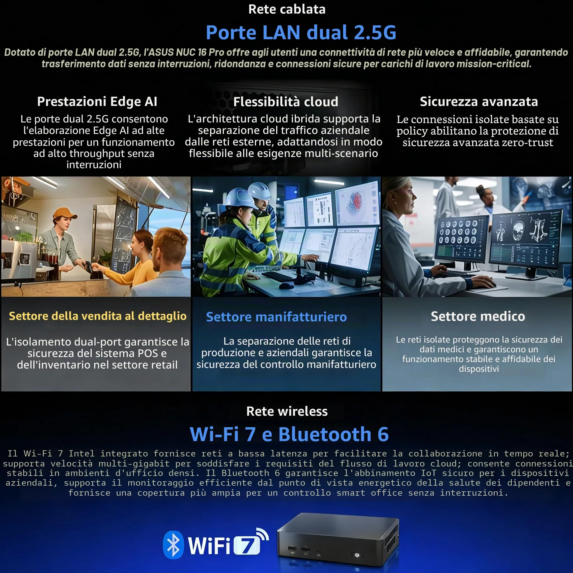 NUC 16 Pro Mini PC NUC16GDKU7, processore Intel Core Ultra 7 356H, Wi-Fi 7, Bluetooth 6.0, Dual 2.5G LAN, Thunderbolt 4, nero, 144 mm x 117 mm x 42 mm (16 GB RAM + 512 GB SSD)