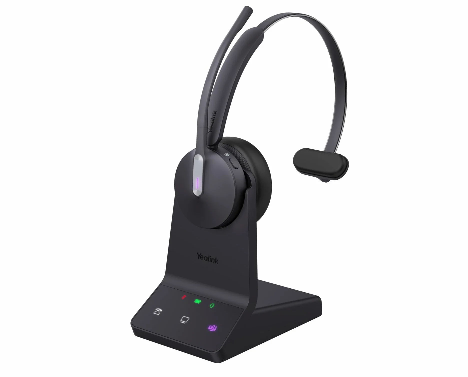 Yealink WH64 Mono Teams - Cuffie con stazione base, ideale per Microsoft Teams, comodo design con orecchio, riduzione del rumore, porta USB