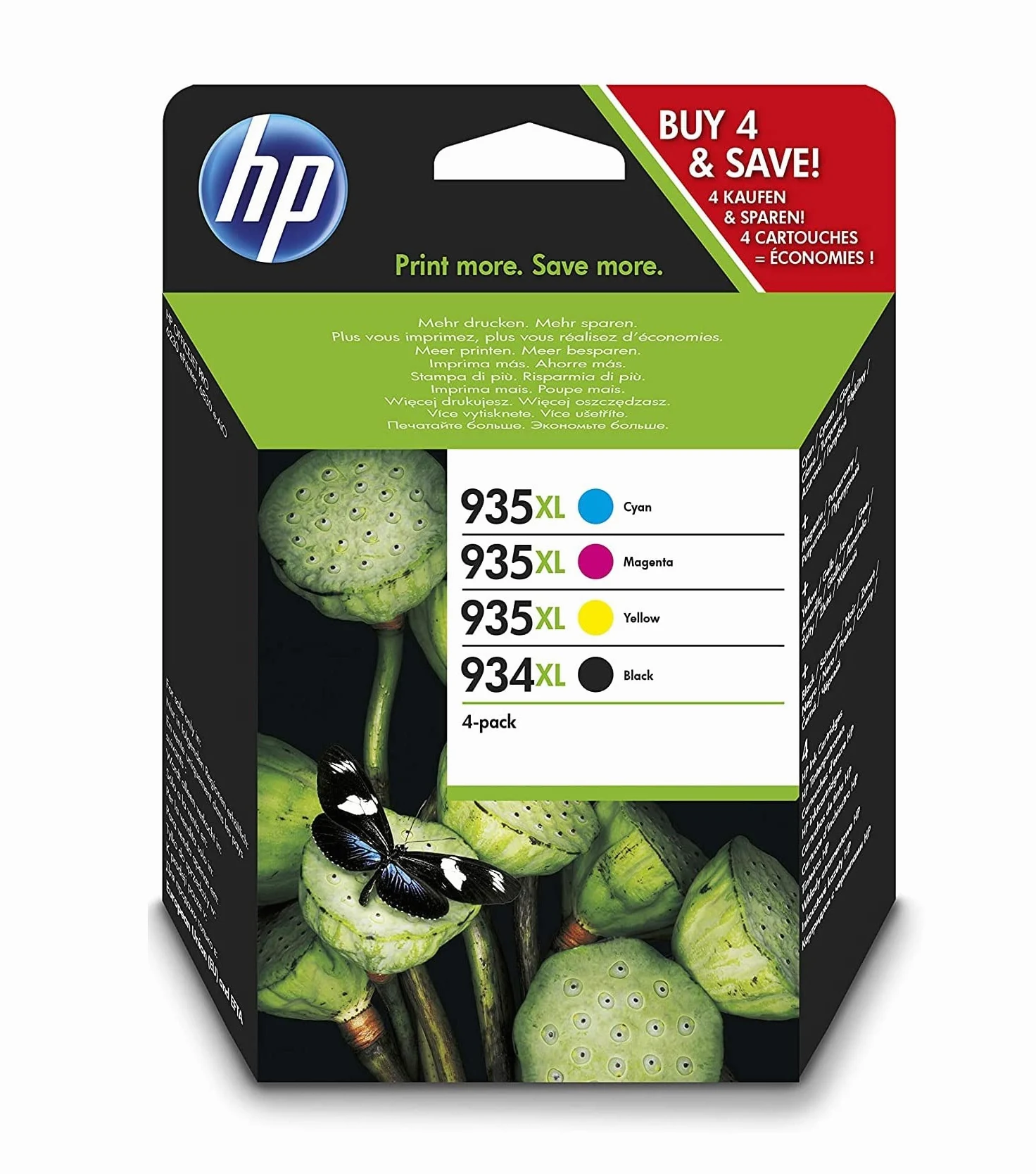 HP 934XL/935XL Nero, Ciano, Giallo e Magenta, X4E14AE, confezione da 4 Cartucce Originali HP, ad Alta Capacità, Compatibili con Stampanti HP OfficeJet 6820, 6230, 6830