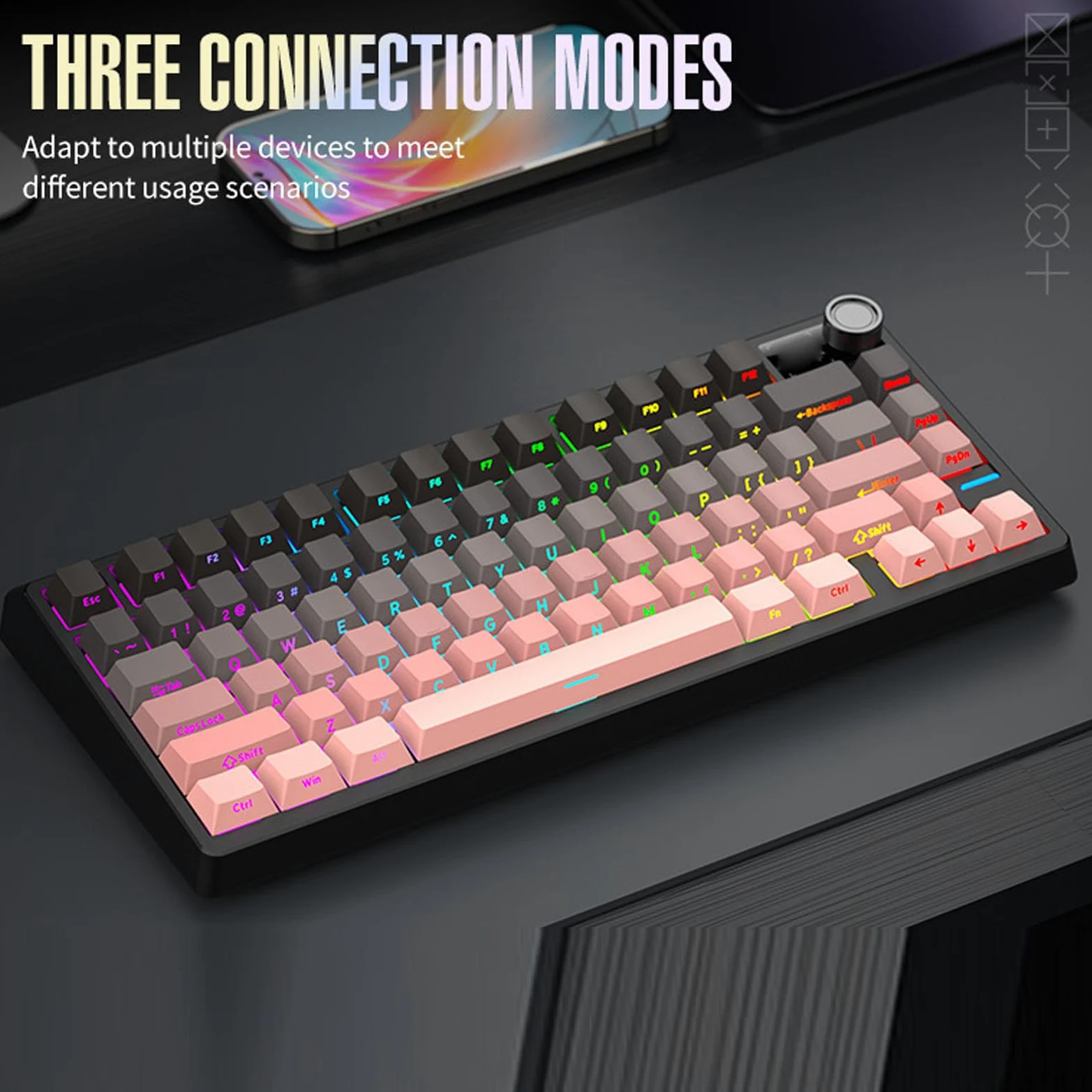 Asixxsix Tastiera da Gioco Meccanica, 3 modalità Wireless Bluetooth 2.4G Cablata con Batteria da 4000 MAh, Interruttori Sostituibili a Caldo, Copritasti PBT a 79 Tasti, (Rosa)