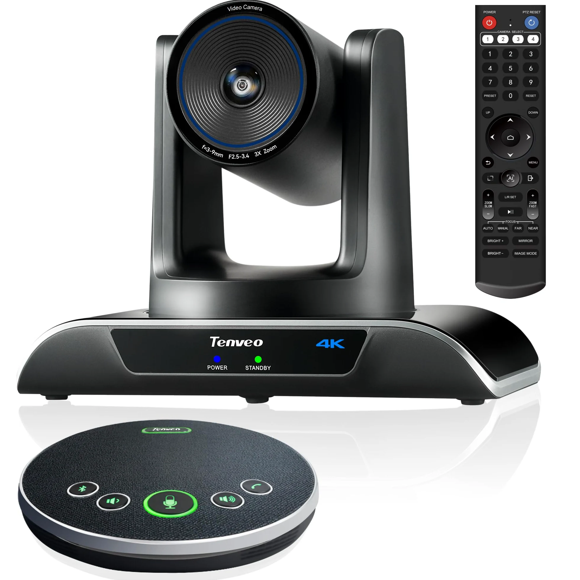 Tenveo Sistema di Telecamera per Conferenze 4K con Microfono Bluetooth, Camera PTZ Zoom Ottico 3X Tracking IA, USB3.0/HDMI, 93° Grandangolo per Videoconferenza, Riunioni, Chiesa, Zoom/Teams/OBS