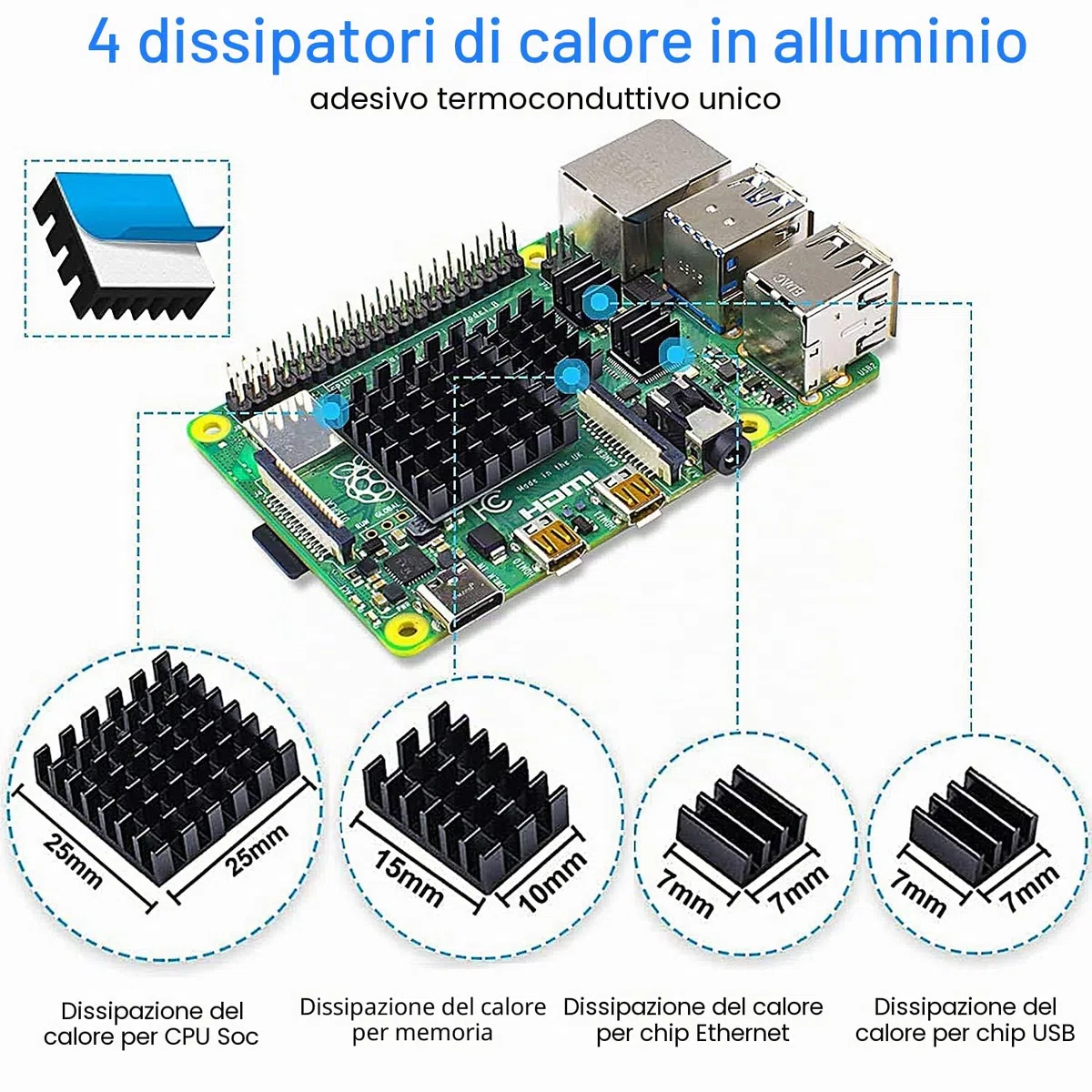Case per Raspberry Pi 4 con Ventola, 5.1V 3A USB-C Alimentatore, 4 Dissipatore, 1.8M Micro-HDMI Cavo, USB Lettore di Schede, Micro HDMI to HDMI Adattatore per Raspberry Pi 4 Modello B