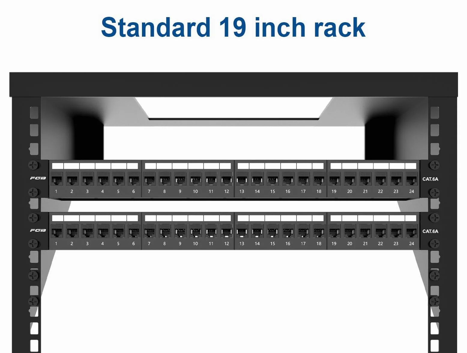 FGB Patch Panel da 10 Gbps a 24 porte, Patch Panel Cat6A 1U, montaggio a rack da 19 pollici o pannello patch Keystone per montaggio a parete con barra posteriore, pannello patch di rete per cablaggio