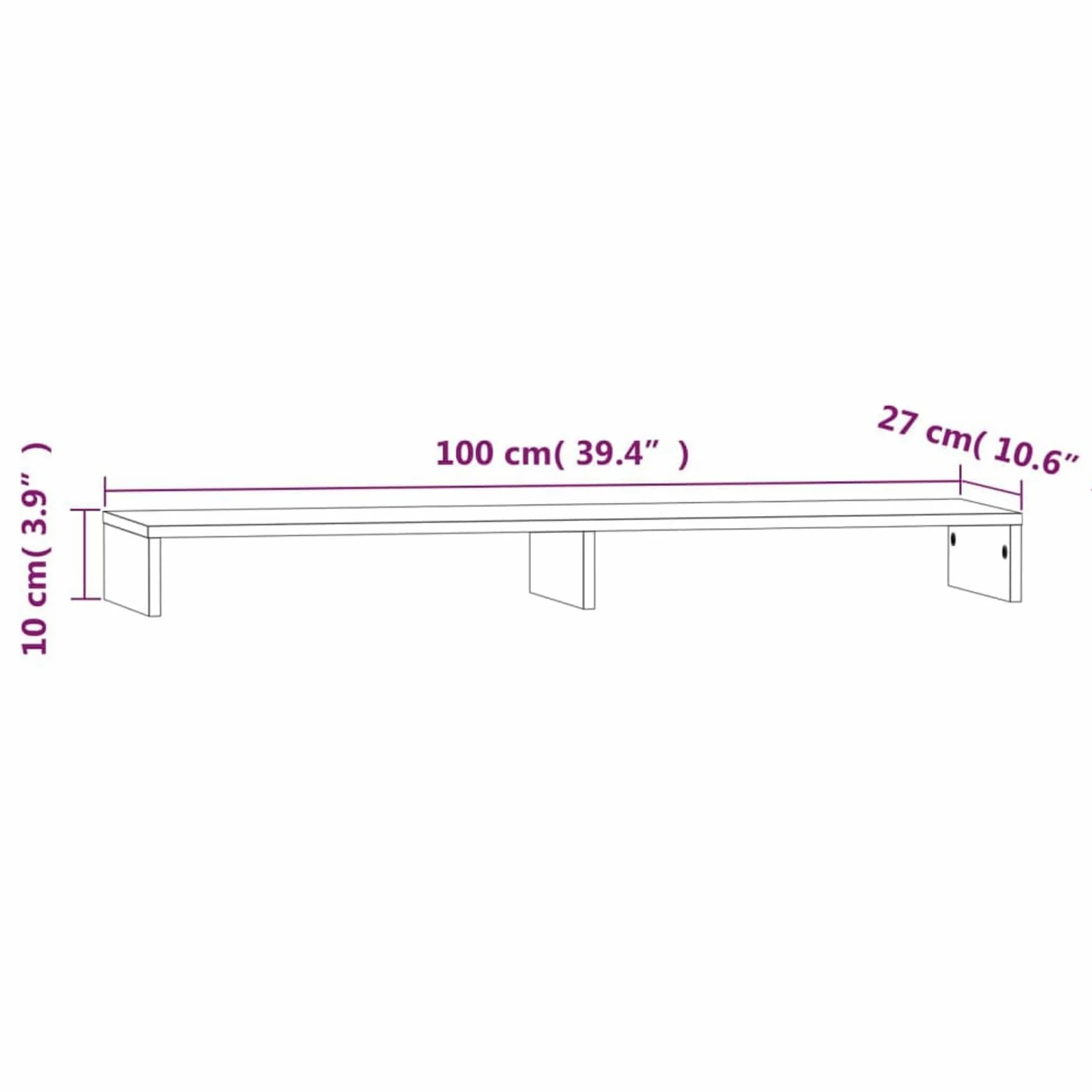 Supporto per monitor, 100 x 27 x 10 cm, in legno massello di pino | Legno di pino massiccio, robusto telaio in legno, altezza ergonomica del monitor, spazio per tastiera e dispositivi