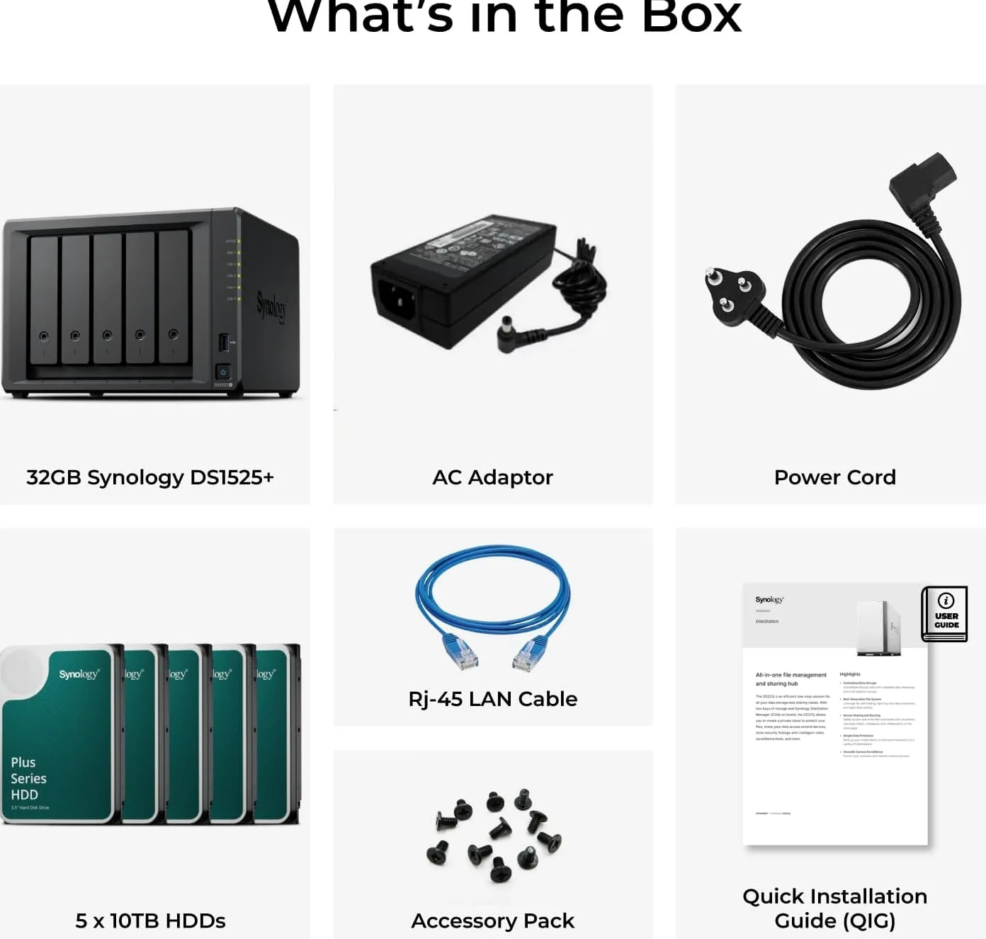 Synology DS1525+ - Set server NAS a 5 bay (8 GB RAM, 10 TB di memoria), 5 dischi rigidi NAS da 2 TB, dispositivo di archiviazione di rete desktop ad alte prestazioni, con SSD esterno
