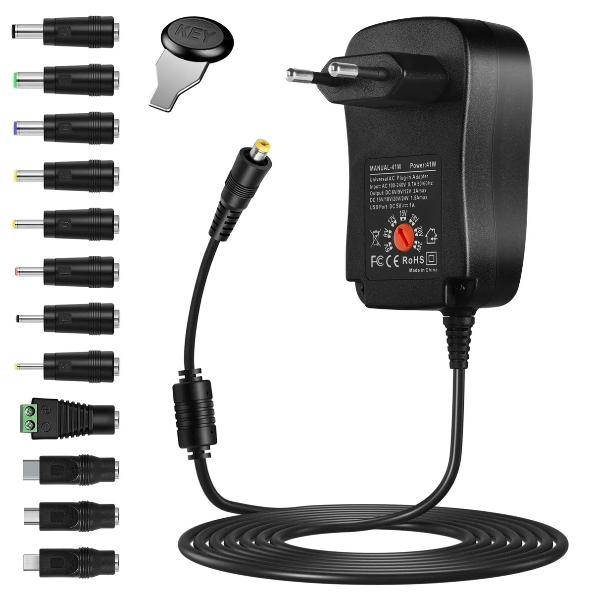 AXFEE 41W Adattatore di Alimentatore Universale, on 12 Spine CC per 6V-24V Altoparlanti, Macchine Fotografiche, Lampade, Tablet Altoparlanti, TV, Telefono e Elettronica Domestica eccetera.-2000mA Max