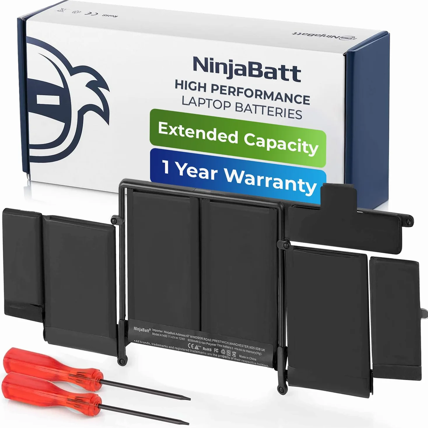 NinjaBatt Batteria A1582 A1502 per Apple MacBook Pro Retina 13"A1493 [2013 2014 2015 Anni] - Alta Capacità [71,8Wh/11,34V]