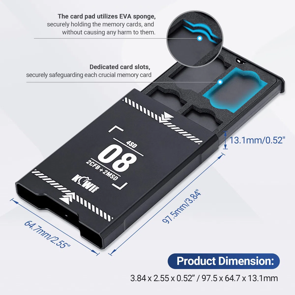 KIWIFOTOS Custodia per schede di memoria estraibile, in alluminio, con 8 scomparti, porta schede Micro SD, 4 schede SD e 2 CF Express Type-B o XQD e 2 micro SD