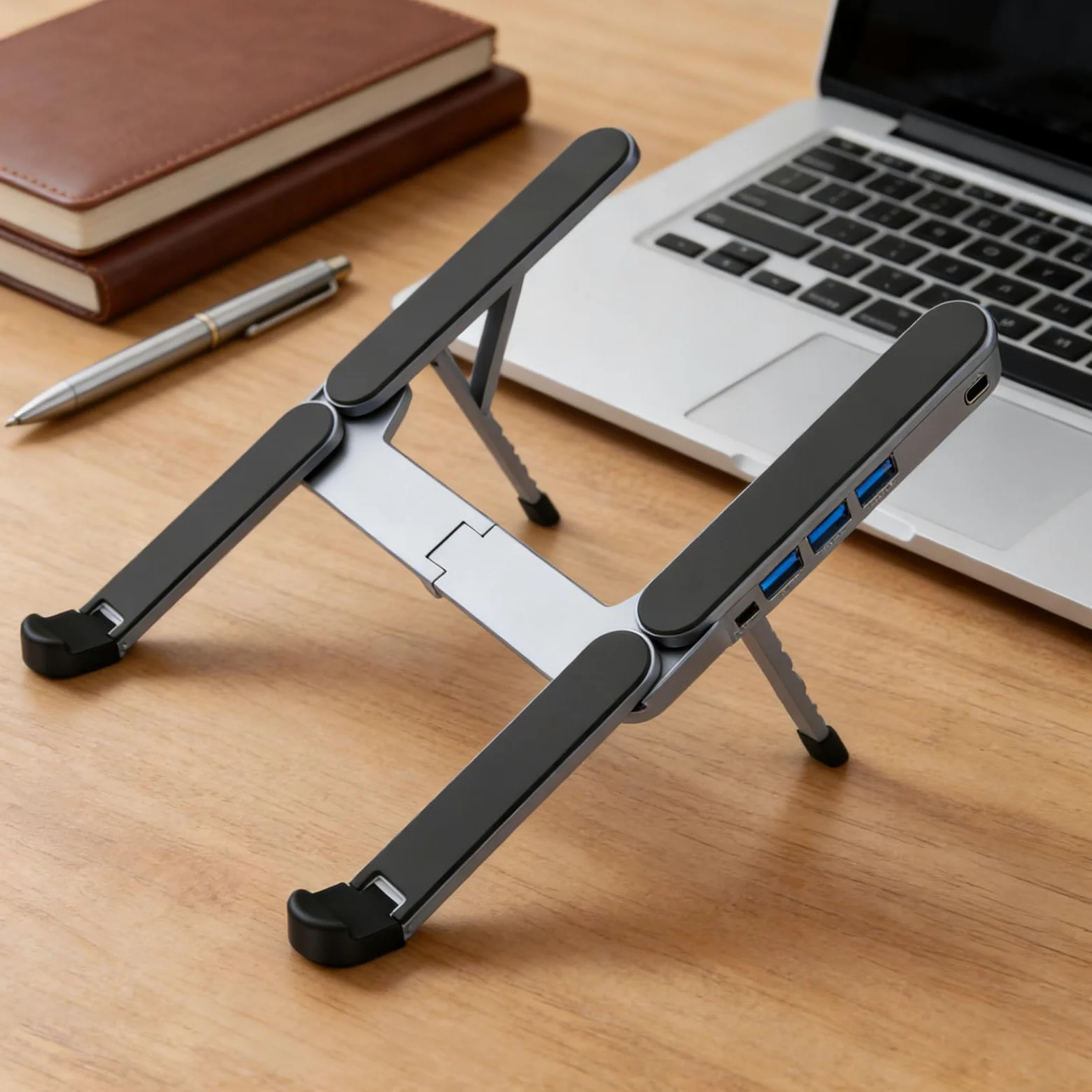 Laptop Docking Stand Base in Lega di Alluminio con USB HUB e Supporto per | Holder Portatile per Laptop Per Casa Ufficio Scrivania Viaggio Business e