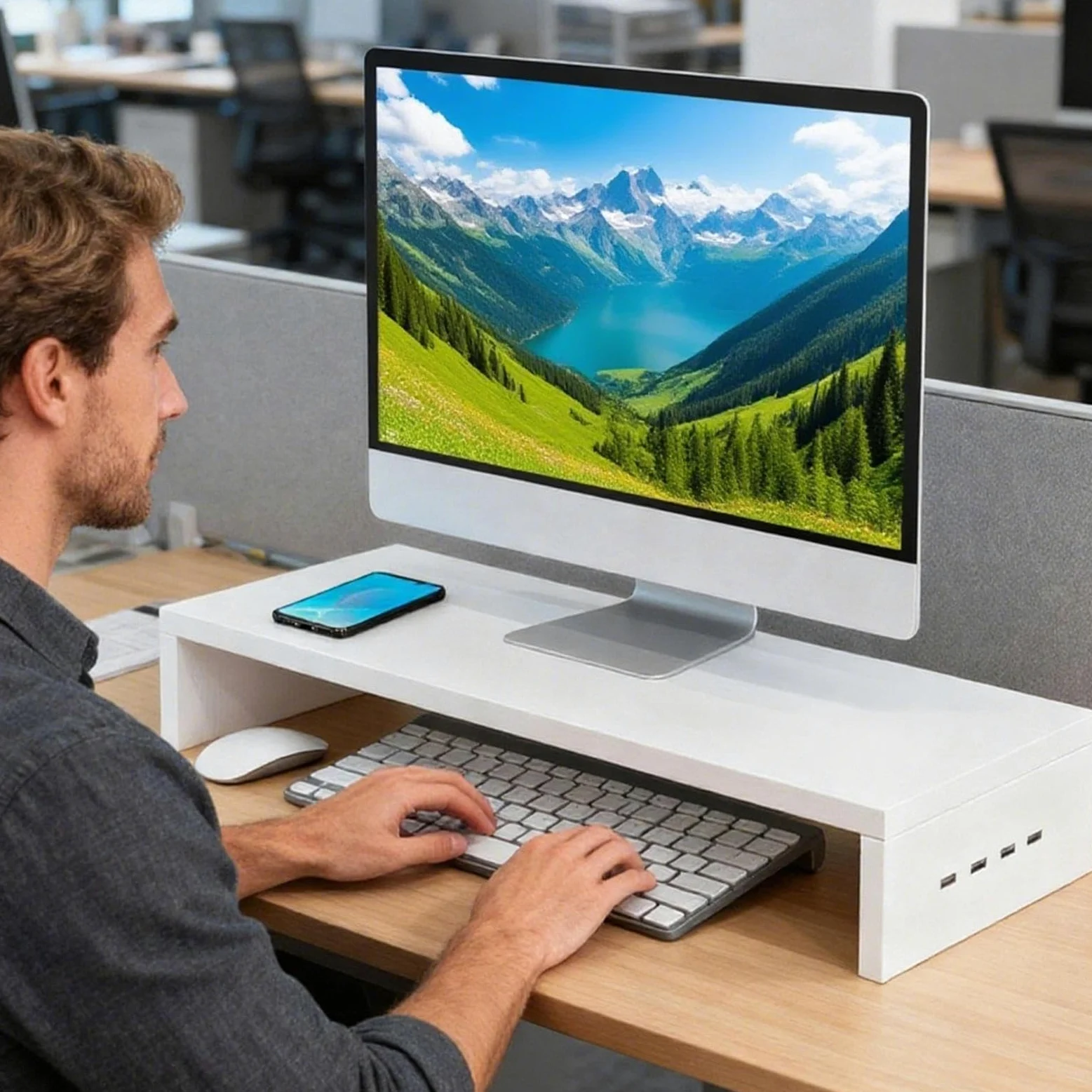 Supporto per schermo per desktop | Supporto rialzato con 4 | porte USB | Stoccaggio Sambuco per computer portatile e stazione di lavoro - per accessori digitali per tastiera elettronica