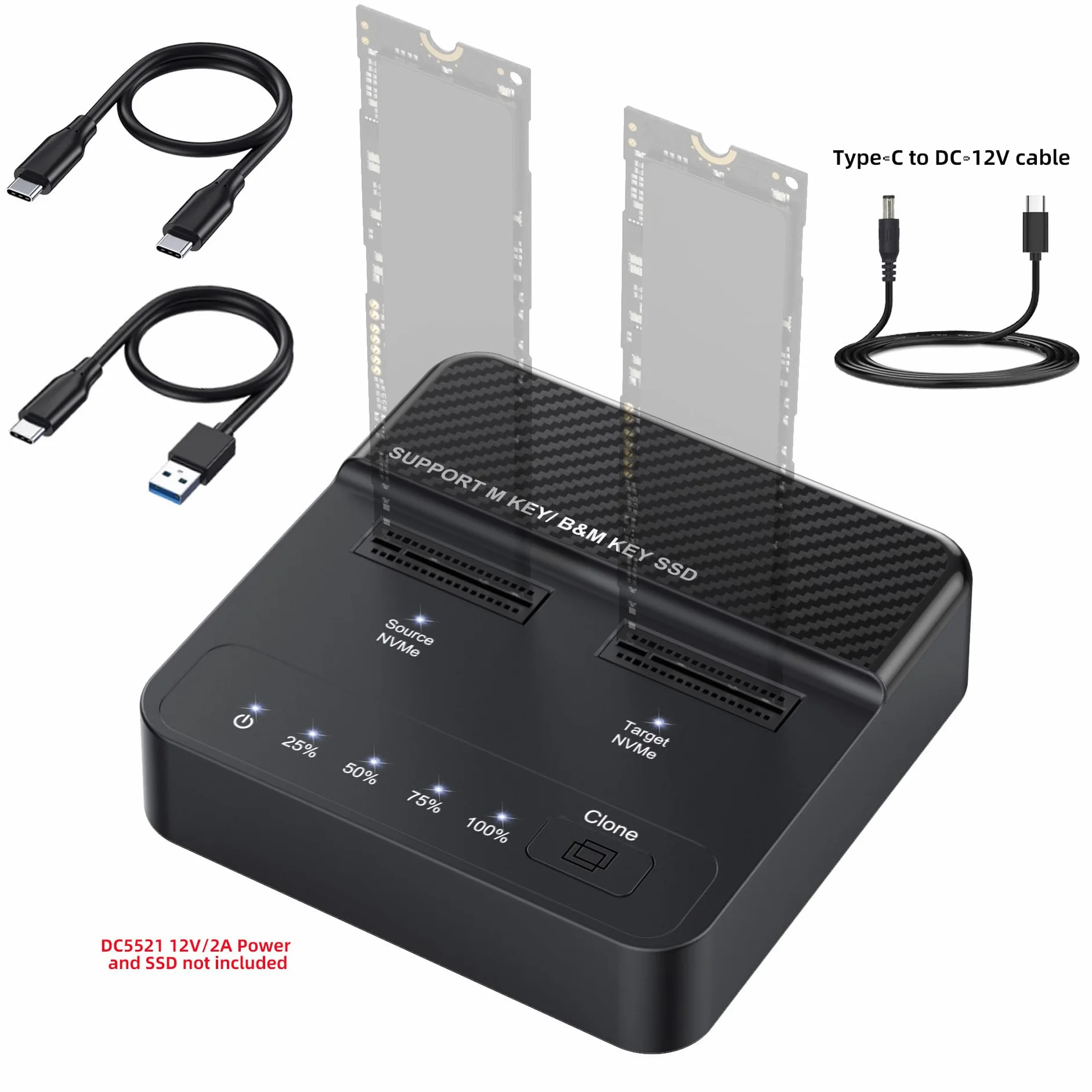 cablecc Dual-Bay Cloner 20Gbps NVME M.2 NGFF M-Key a USB-C One-Click Offline Clone Backup Enclosure Hyper Vertical Duplicator