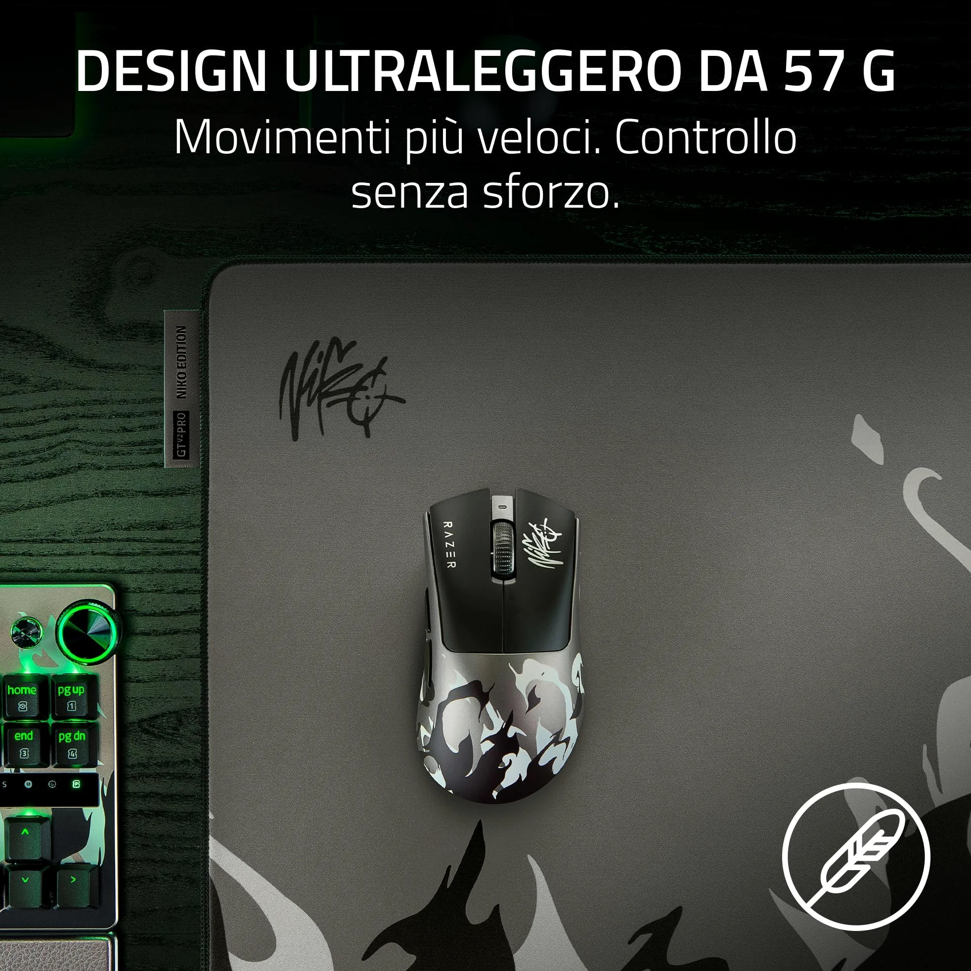 Razer DeathAdder V4 Pro NiKo Edition - Mouse senza fili ergonomico per eSport ultraleggero - 57 g - 2,4 GHz Hyperspeed - Focus Pro 45K Sensore - 8K Hz Polling - Ottici Switches Gen-4 - PC/Mac | NiKo