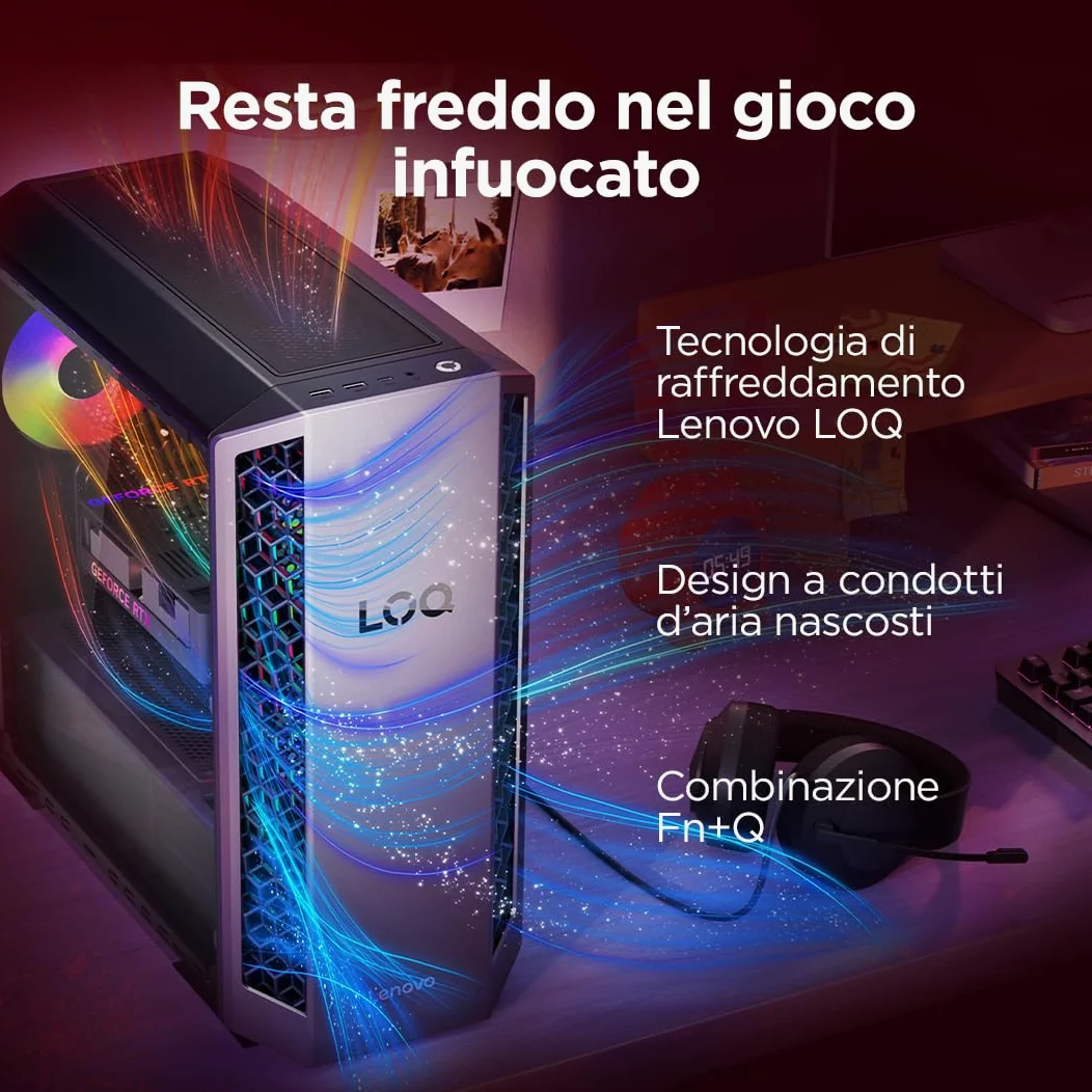 Lenovo LOQ Gaming Desktop 26L - (Processore AMD Ryzen 7-8745HX, RAM 2x8GB, Memoria 1 TB SSD, NVIDIA GeForce RTX 5070 12GB GDDR7, Windows 11) -Luna Grigio+Eclipse Nero - Esclusiva Amazon