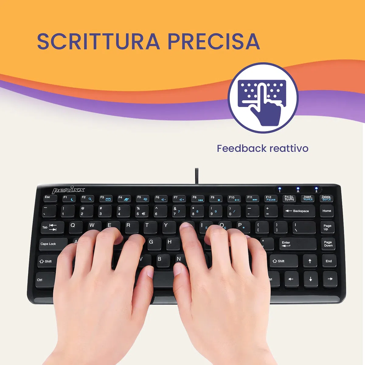 Perixx PERIBOARD-407 Tastiera Piccola USB cablata, Tipo Chiclet, Ultra Sottile e Portatile, Nero, Layout Italiano