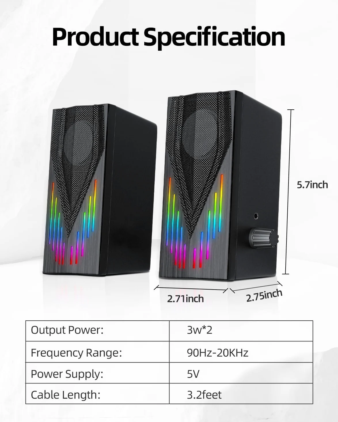 Uakinat Altoparlanti per computer con 6 luci RGB colorate, alimentati tramite USB AUX da 3,5 mm con suono stereo forte, ingresso cuffie per desktop, PC/laptop/tablet telefono