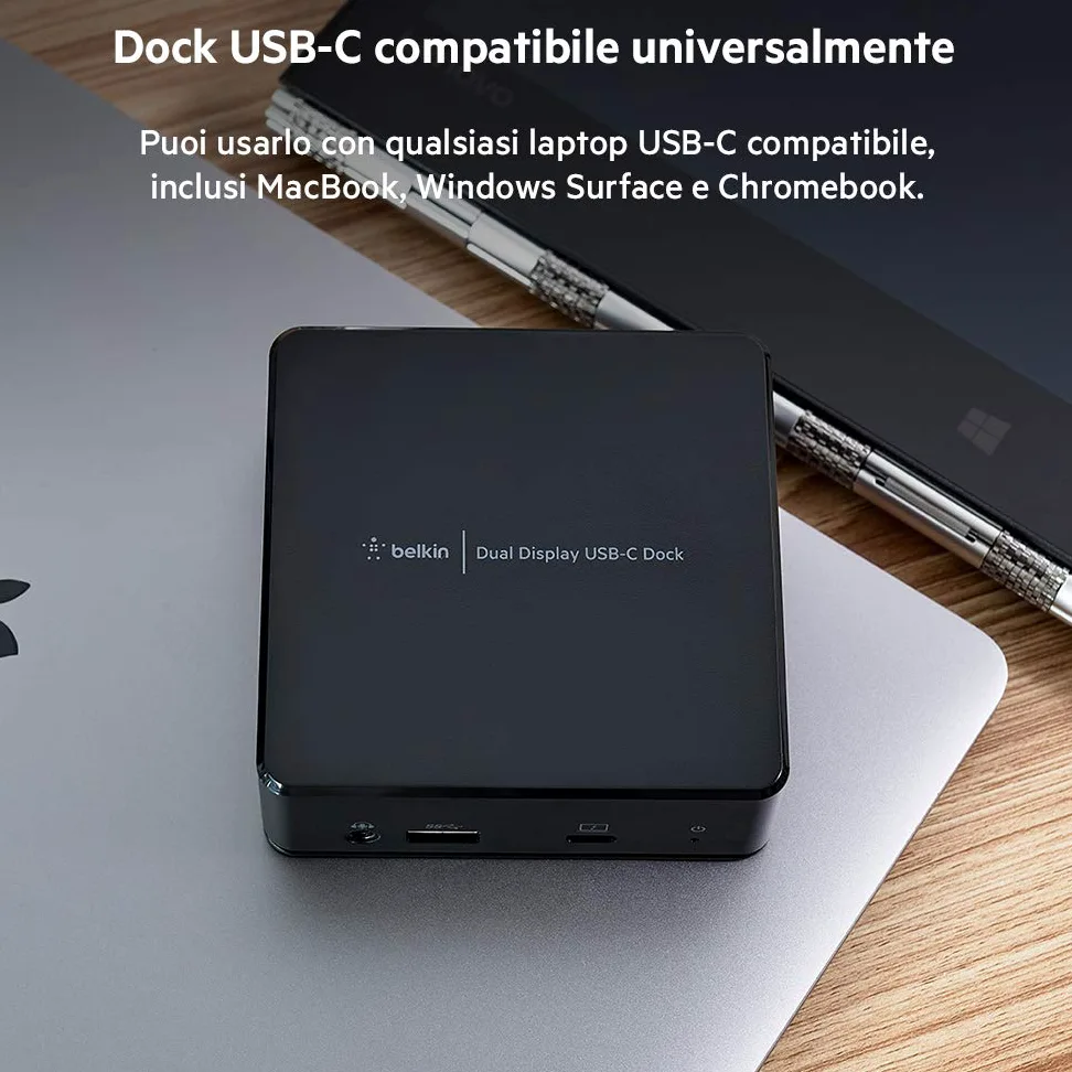 Belkin Station d'accueil USB-C à double écran (alimentation 85 W, HDMI, USB-A 3.1 Gen 1, Gigabit Ethernet, entrée/sortie audio pour MacBook, XPS et autres ordinateurs portables), noire