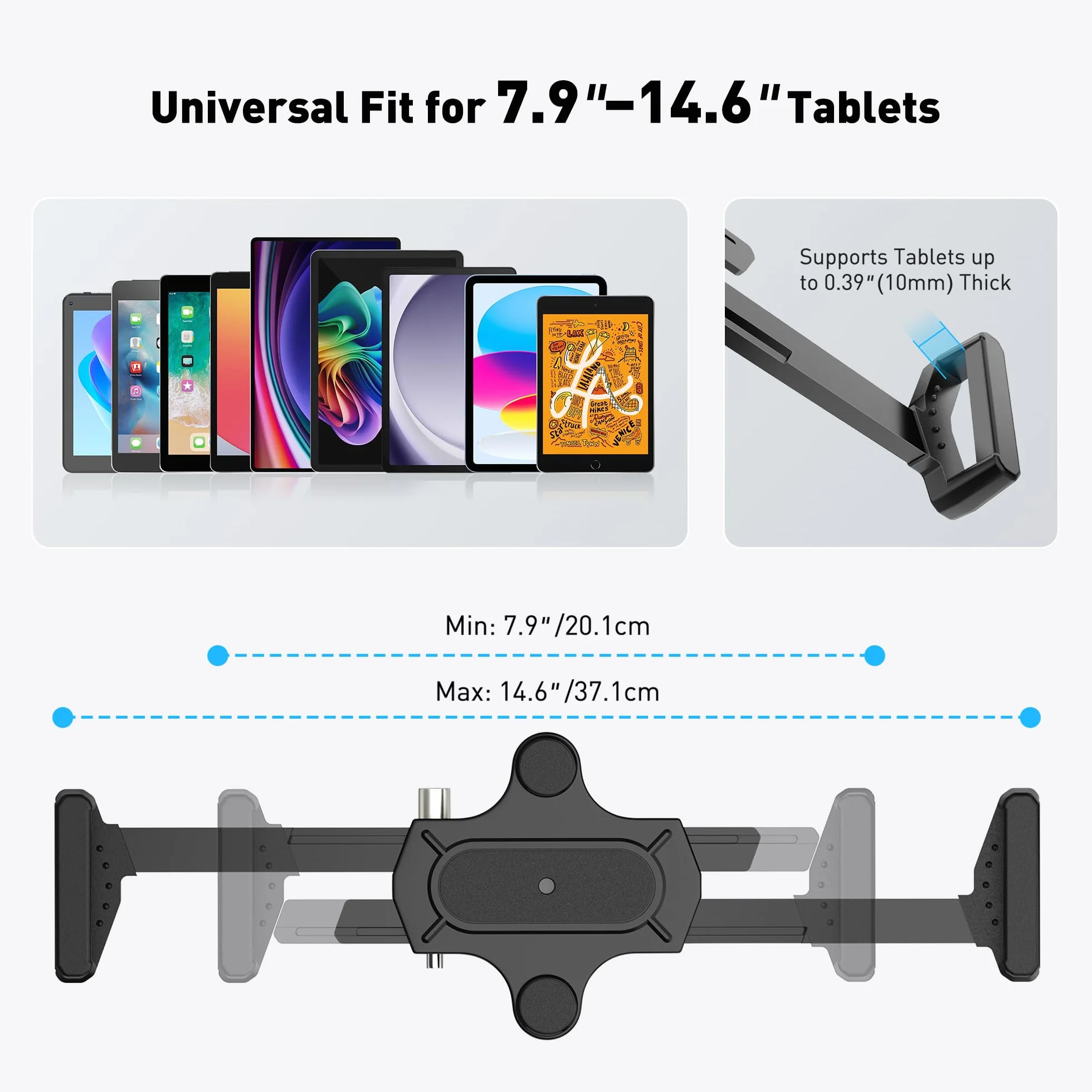 AboveTEK Supporto da parete per tablet antifurto universale di sicurezza POS, supporto diagonale per iPad da 7 a 13 pollici, nero