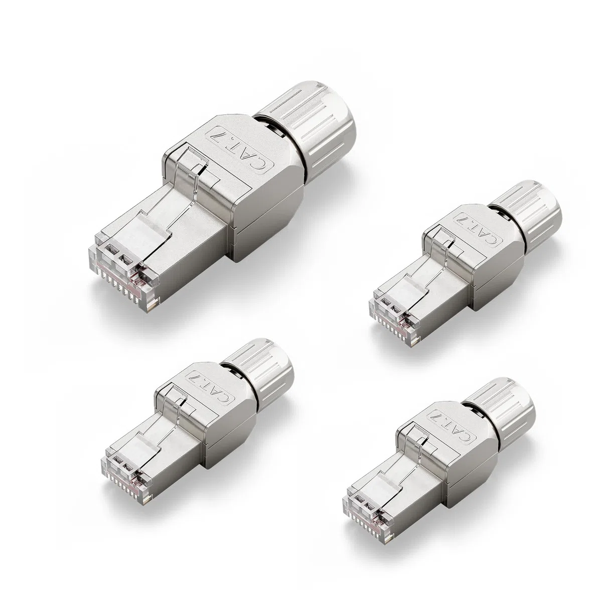 VCELINK Connettori RJ45 CAT7 Senza Attrezzi, Plug Schermati in Lega di Zinco, 10 Gbps, Compatibili Cavi 22-24 AWG, 4 Pezzi