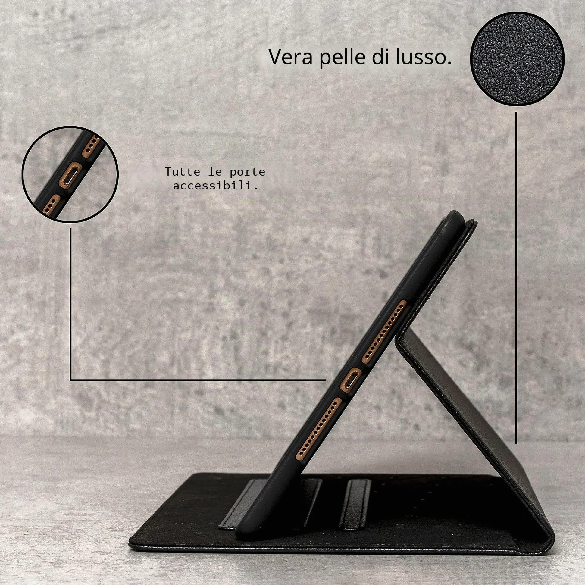 Porter Riley - Custodia in vera pelle compatibile con iPad Air 13" M4 (2026), M3 (2025) & M2 (2024). Custodia/supporto/cover in vera pelle di alta qualità. (Nero Puro)