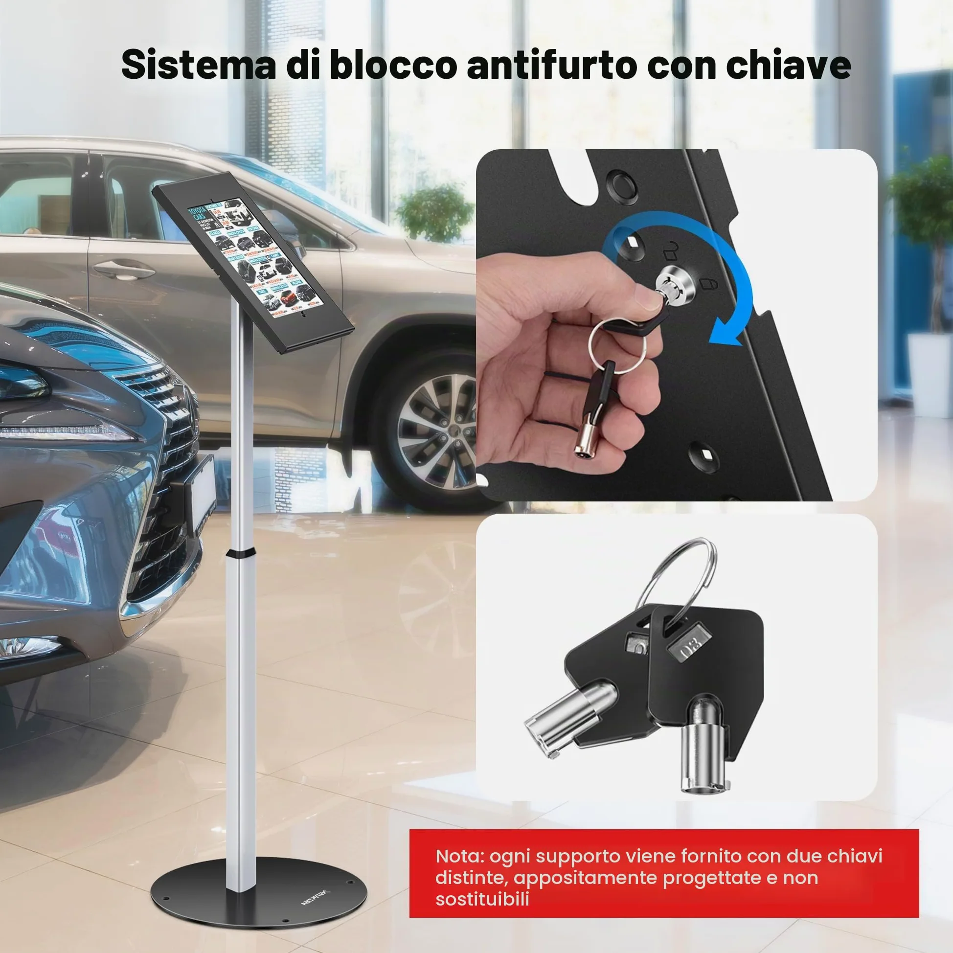 AboveTEK Supporto da Pavimento Antifurto per iPad, Piedistallo per Tablet POS ad alta Sicurezza, Custodia di Sicurezza Regolabile in Altezza con Serratura e Meccanismo a Chiave per iPad Air Pro