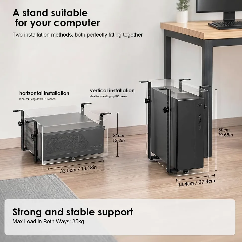 Supporto sottotavolo per PC per case del computer, supporto per PC sotto la scrivania, supporto regolabile per computer sotto la scrivania, supporto da appendere, salvaspazio, funziona con la maggior