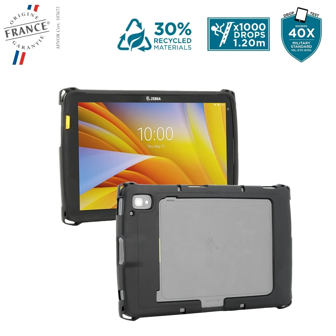 MOBILIS Custodia Robusta per Tablet Zebra ET40 ET45 10", Antiurto di Livello Militare, Copertura Protettiva Compatibile con gli Accessori Zebra, Materiali Riciclati, Nero