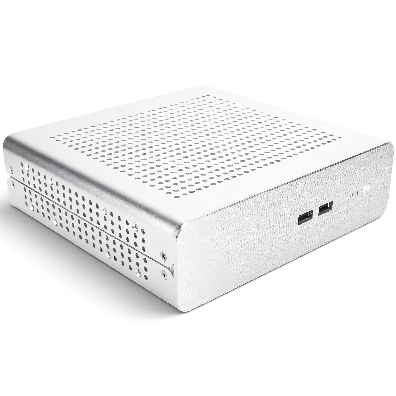 Htpc - Custodia per computer Mini Itx, corpo in alluminio, custodia porosa per PC a dissipazione del calore, supporto alimentatore Dc-ATX, supporto ventole 4 x 4010, per scheda madre Mini-Itx
