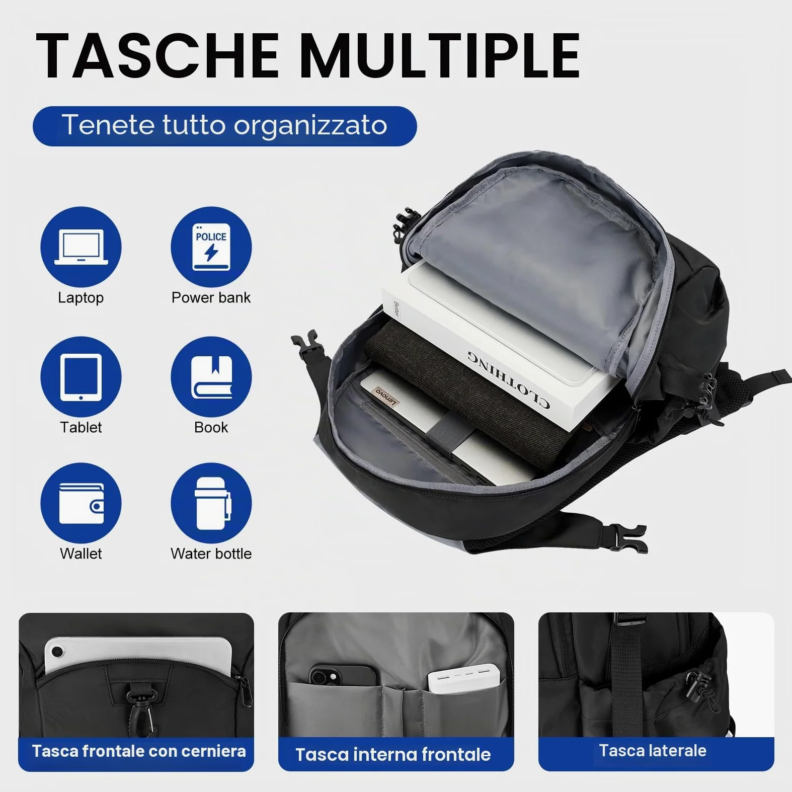 Zaino Per Laptop 32L Per Donna e Uomo Con Ampia Capienza e Tessuto Impermeabile Per Viaggi, Attività All'Aperto e Ufficio(DS07-Black)