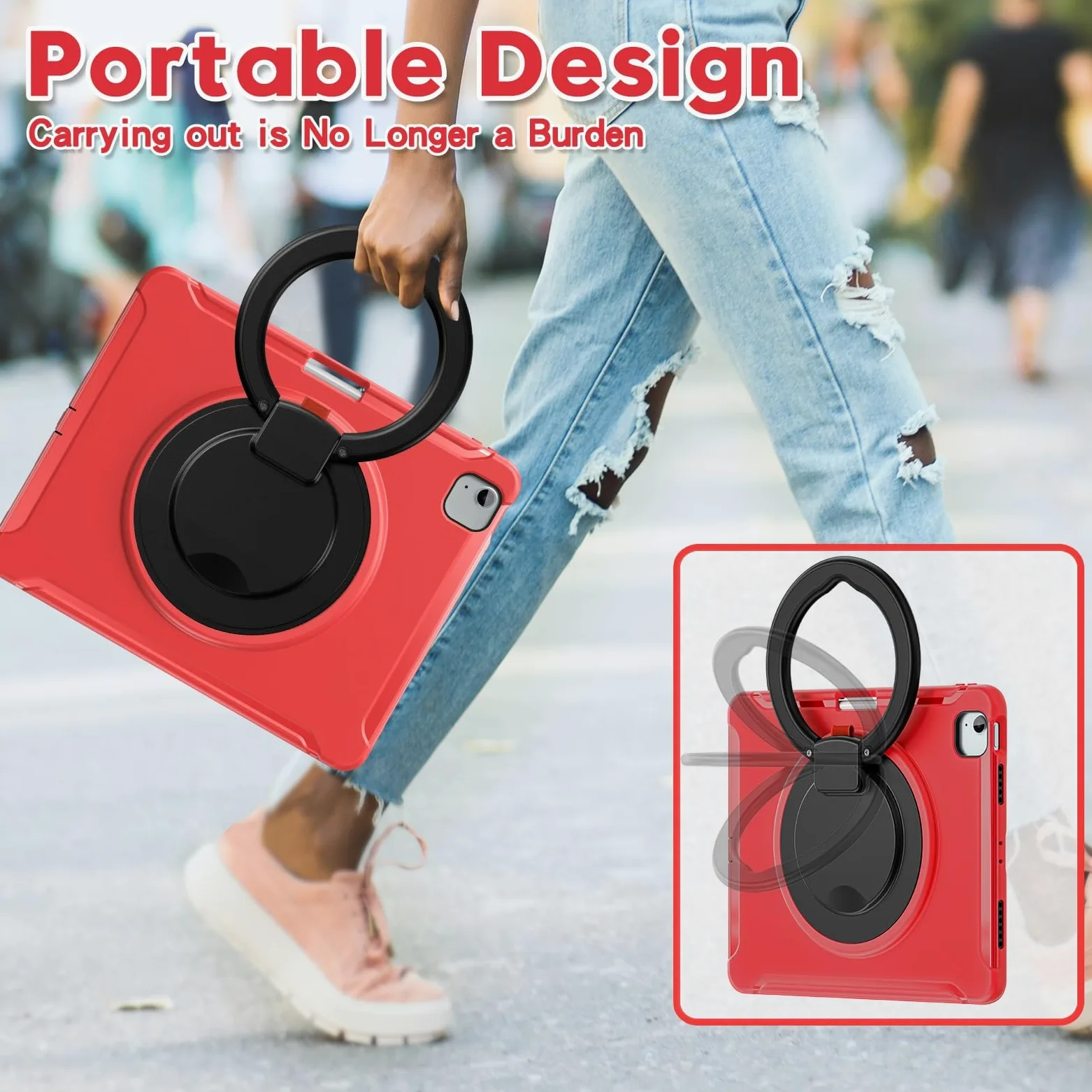 Custodia protettiva per tablet robusta per iPad Air 13 pollici, custodia protettiva robusta ibrida con impugnatura, supporto girevole (rosso)
