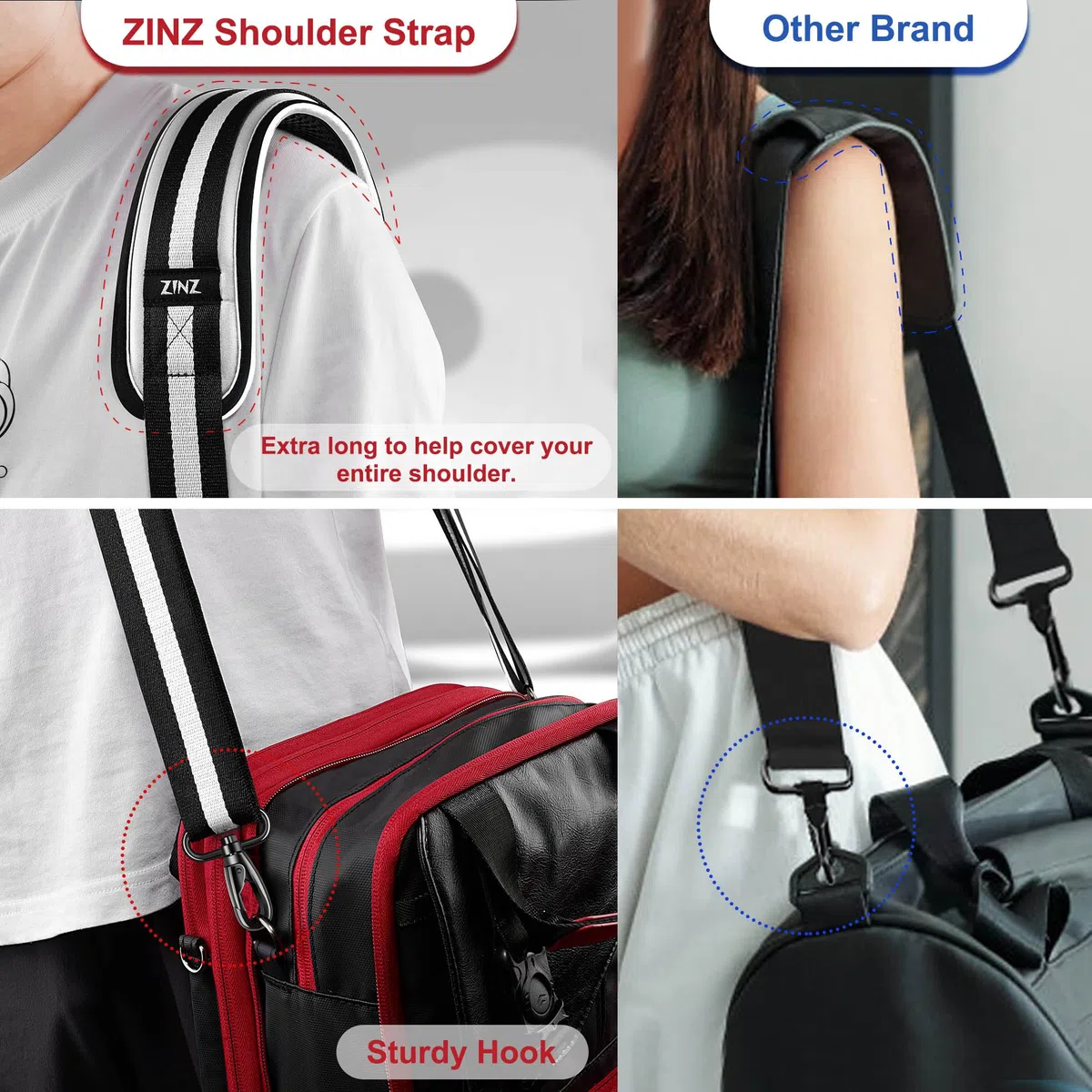 ZINZ Tracolla universale da 79.5" con imbottitura fissa traspirante ultra spessa Tracolla regolabile per carichi pesanti per borsa per laptop Borsa a tracolla Borsa da palestra - TW01B03