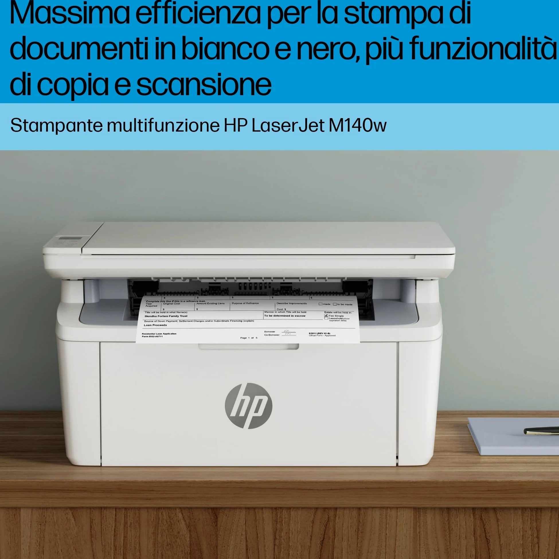 HP LaserJet M140we 7MD72E, Stampante Multifunzione Laser A4, Monocromatica, Stampa Fronte e Retro Manuale in b/n, 20 ppm, Wi-Fi, Smart, Bianca