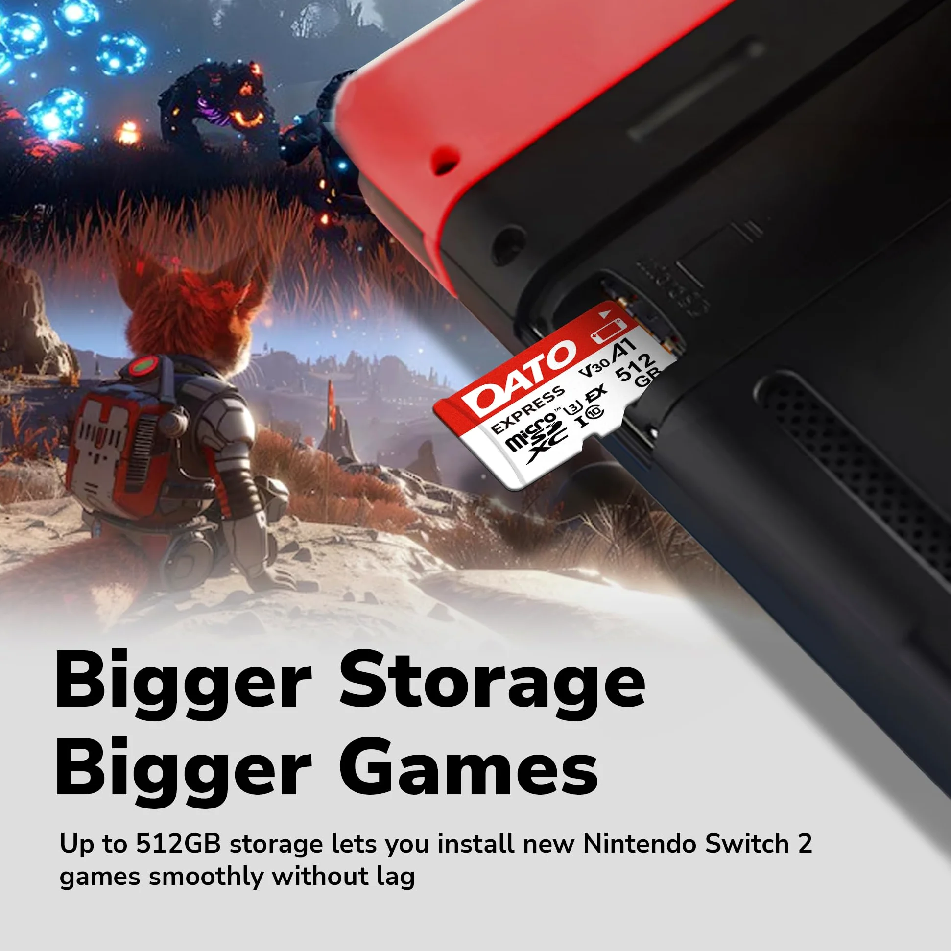 DATO Express - Scheda di memoria microSDXCEX da 512 GB PCIe Gen3x1 NVMe UHS-I C10 U3 V30 A1 4K8K UHD fino a 800/700 MB/s Compatibile con console di gioco Gen Switch 2 Action Camera Droni Telecamere